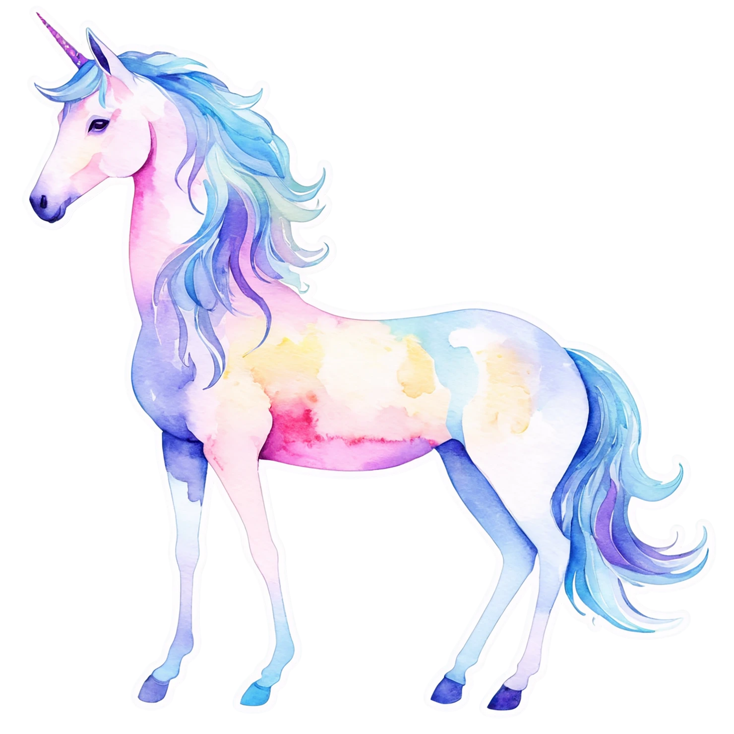 Unicorn watercolor sticker isolated on transparent background #22992