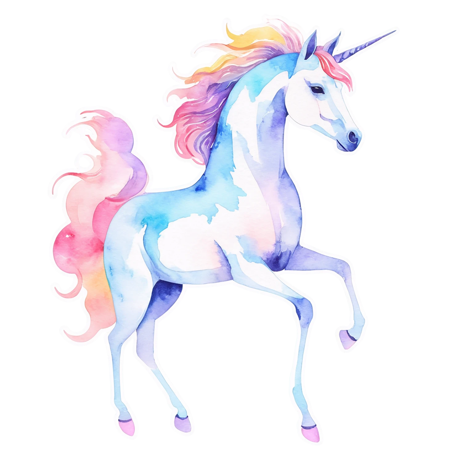 Unicorn watercolor sticker isolated on transparent background #22999