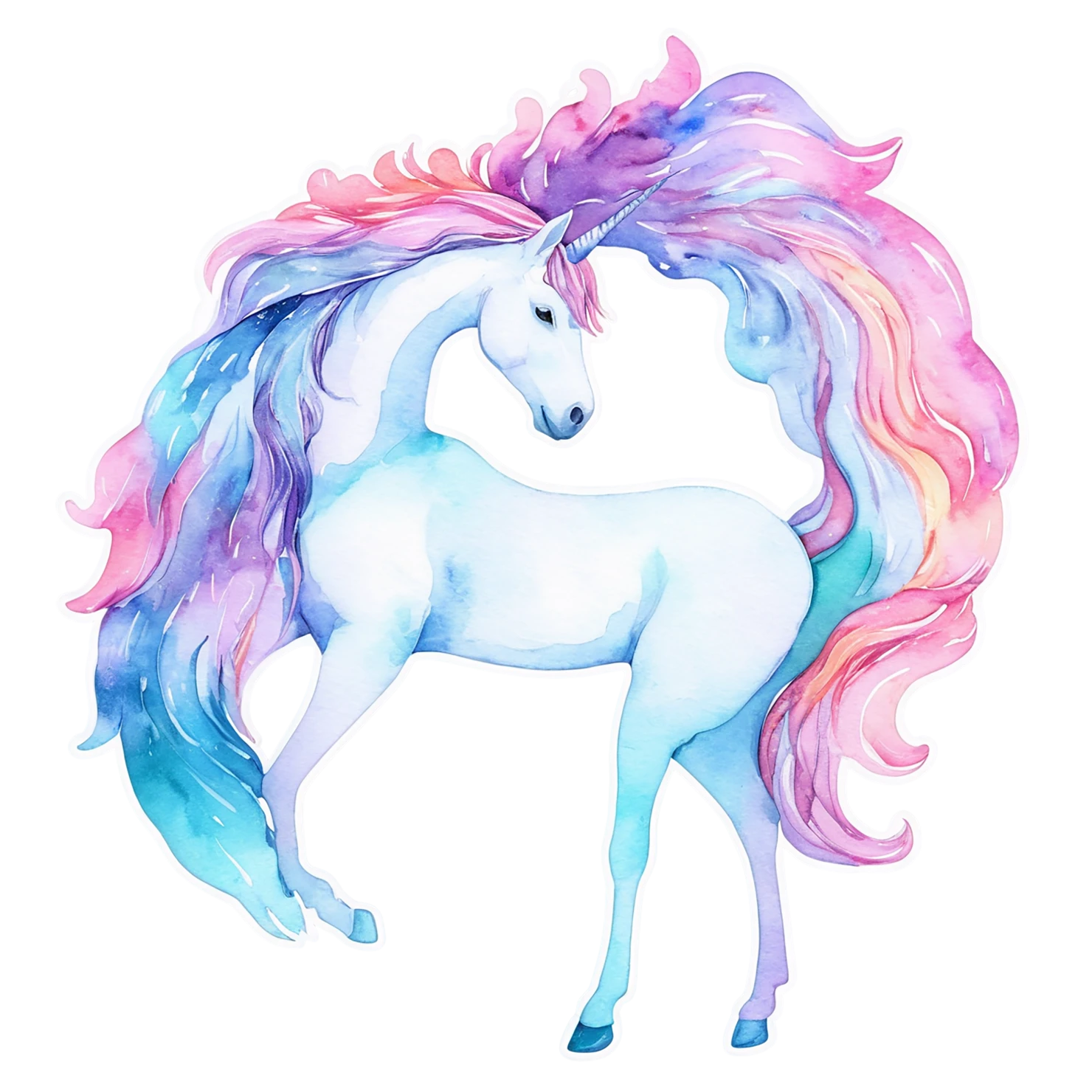Unicorn watercolor sticker isolated on transparent background #23000