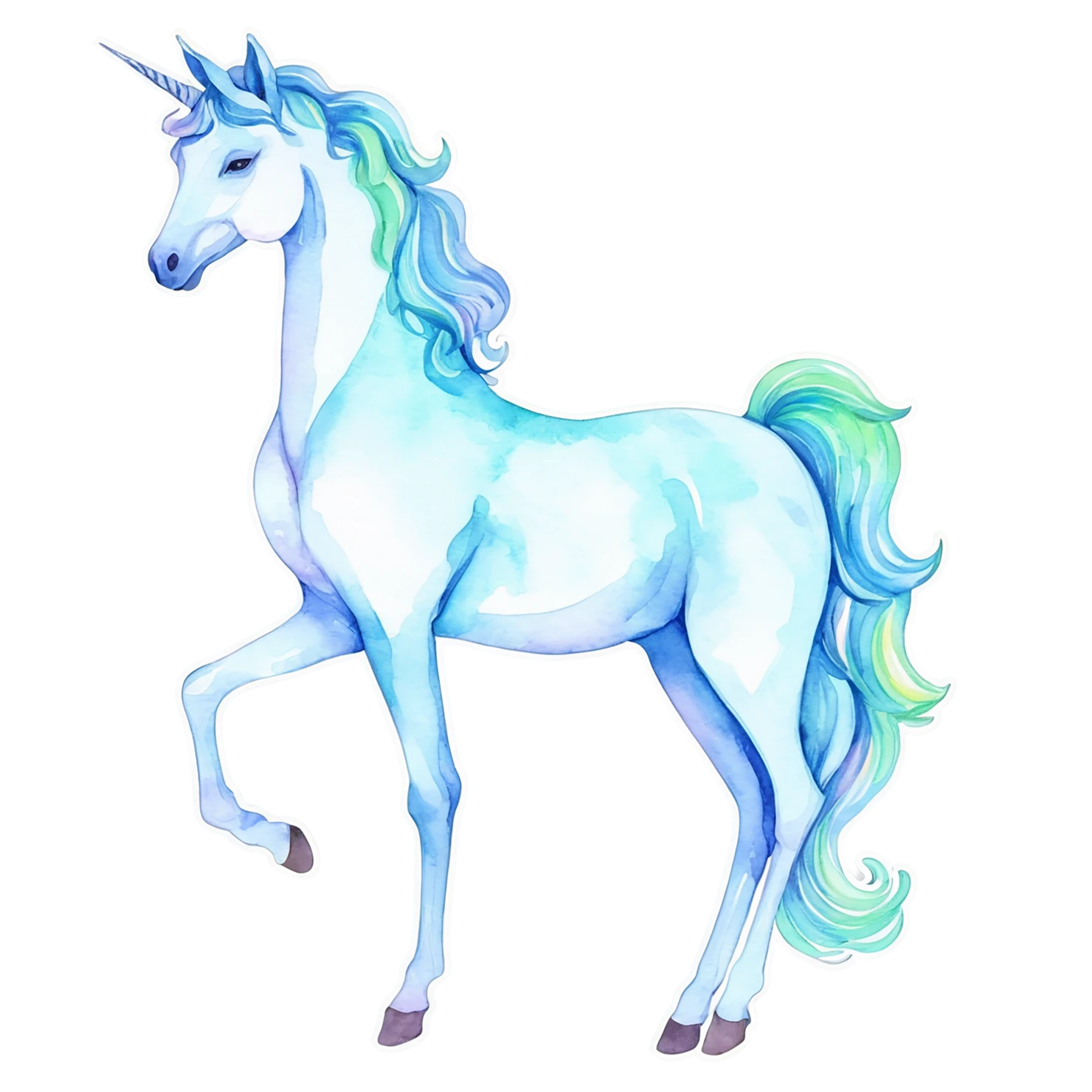 Unicorn watercolor sticker isolated on transparent background #23001