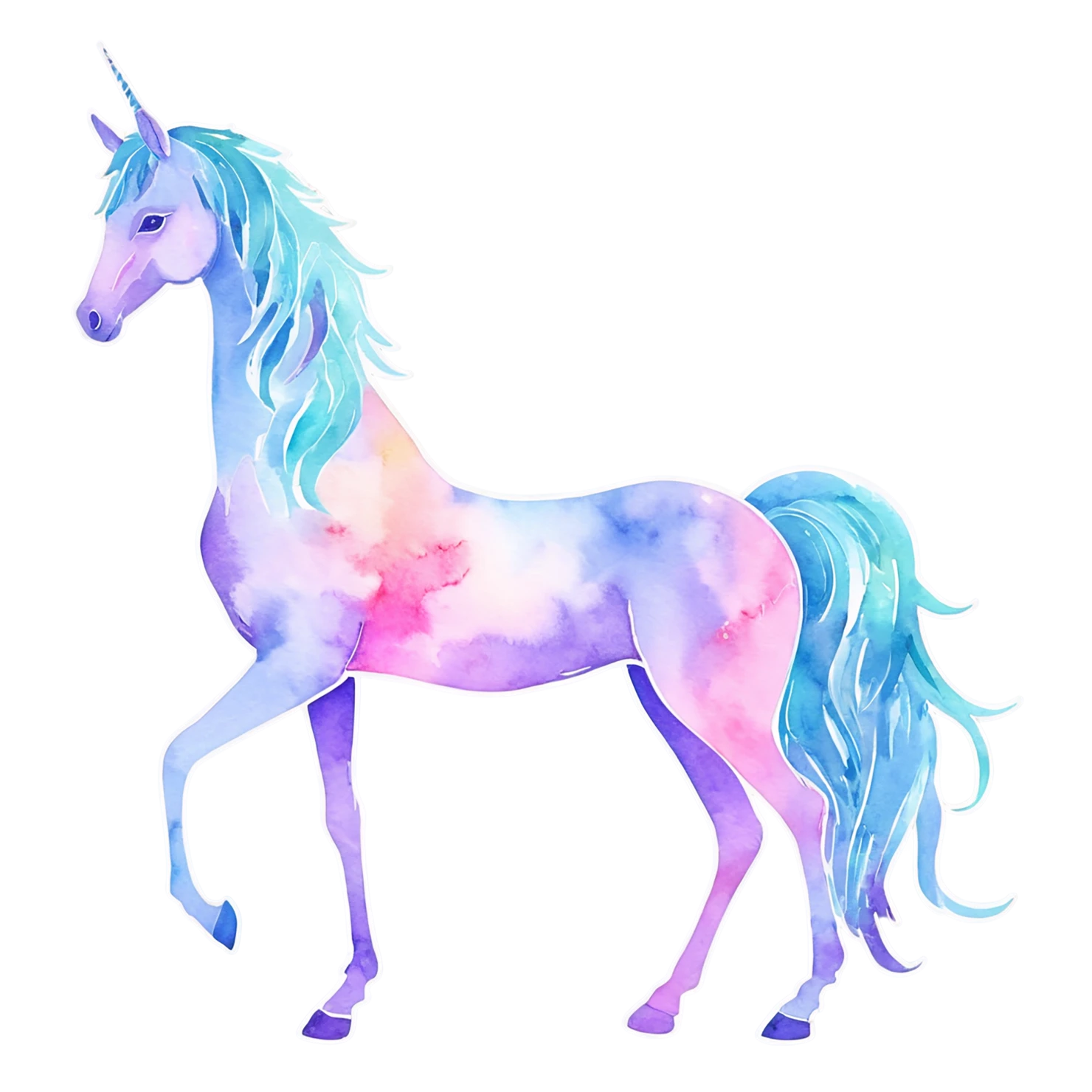 Unicorn watercolor sticker isolated on transparent background #23003