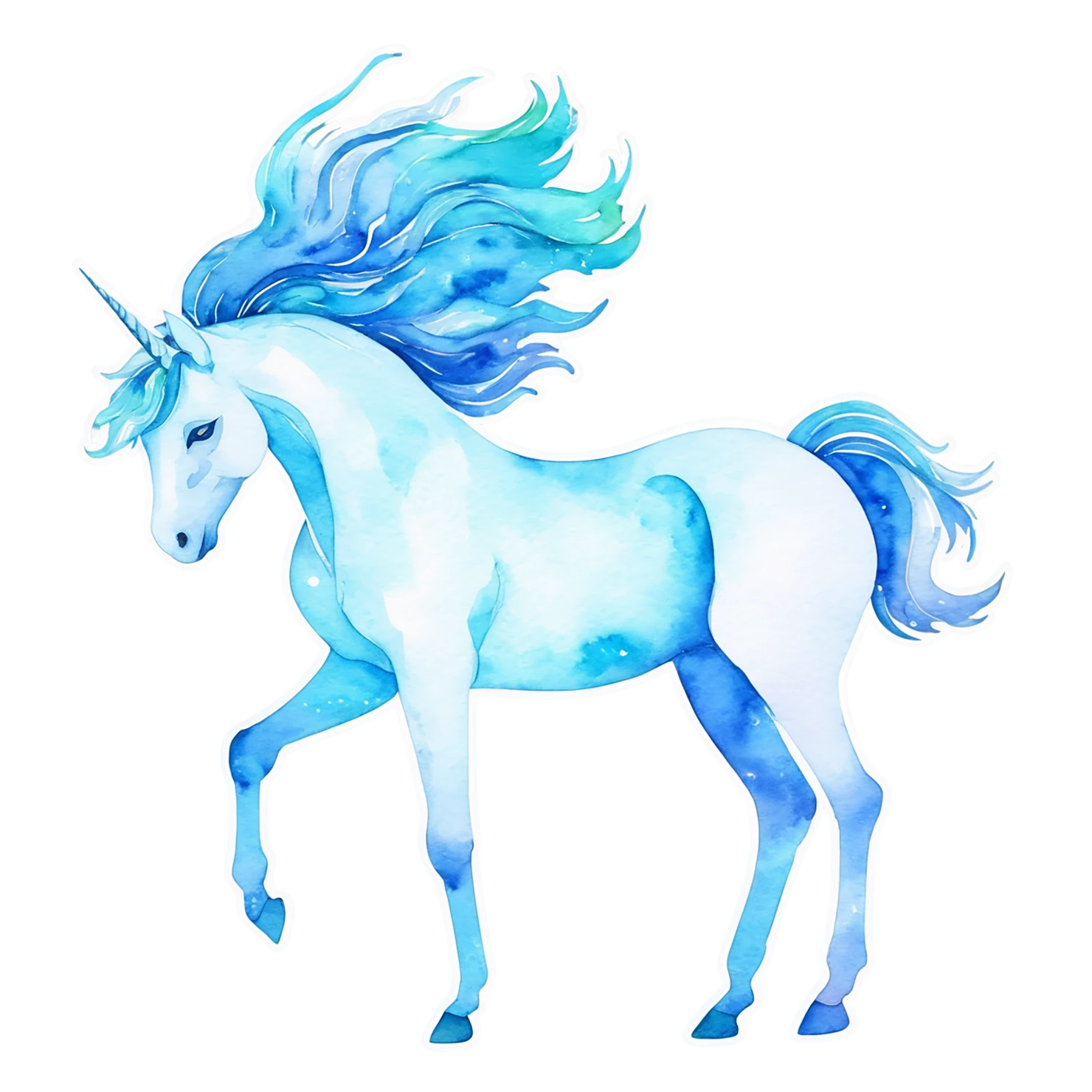 Unicorn watercolor sticker isolated on transparent background #23008