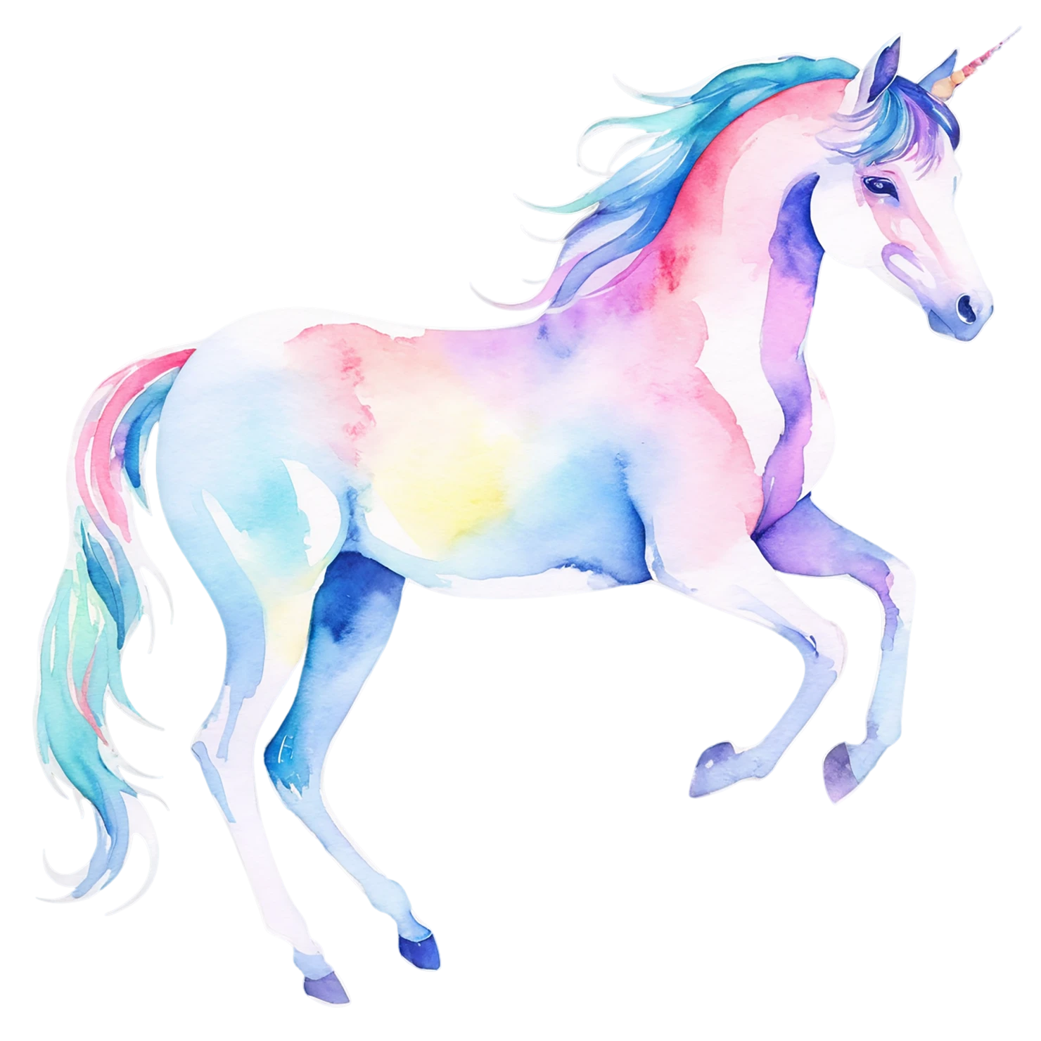 Unicorn watercolor sticker isolated on transparent background #23009