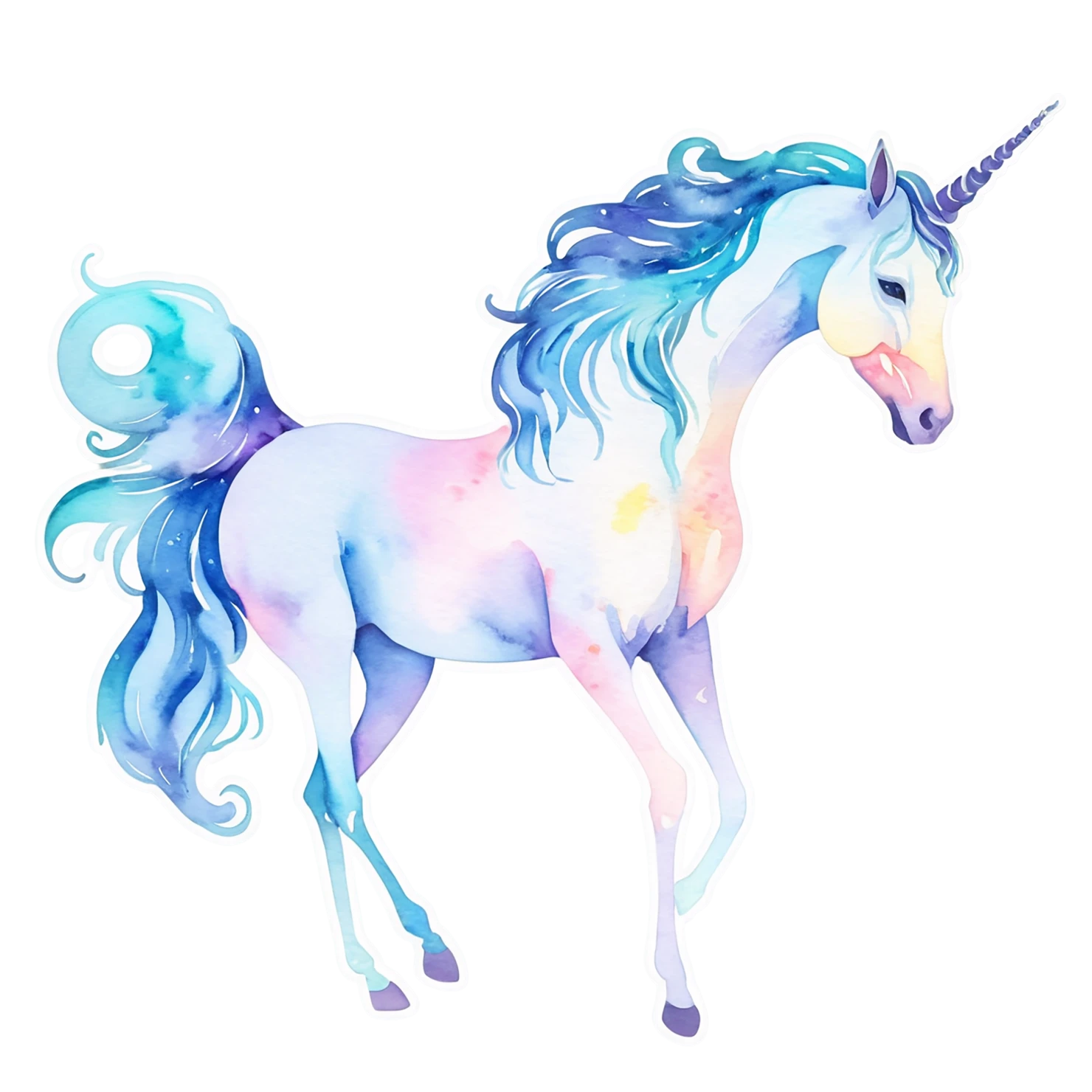 Unicorn watercolor sticker isolated on transparent background #23011