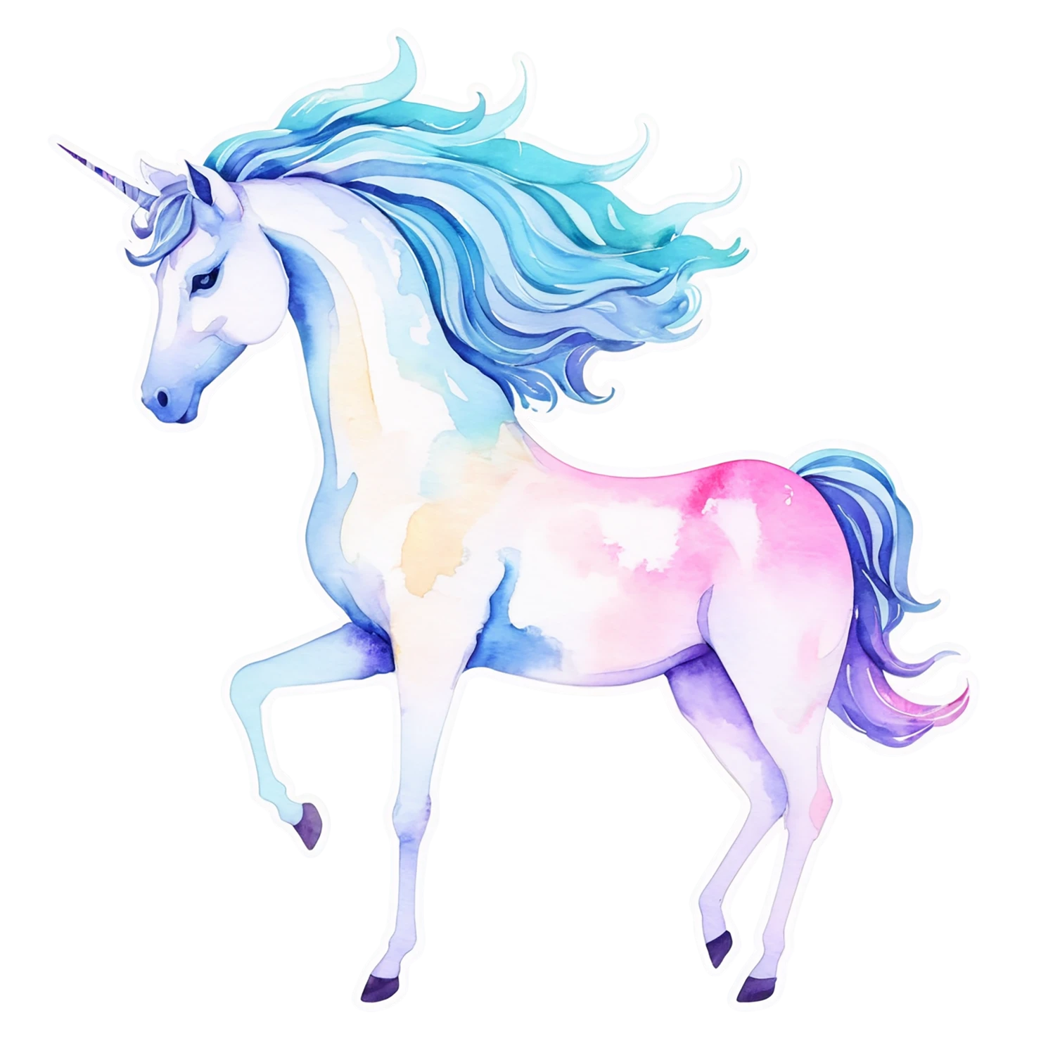 Unicorn watercolor sticker isolated on transparent background #23014