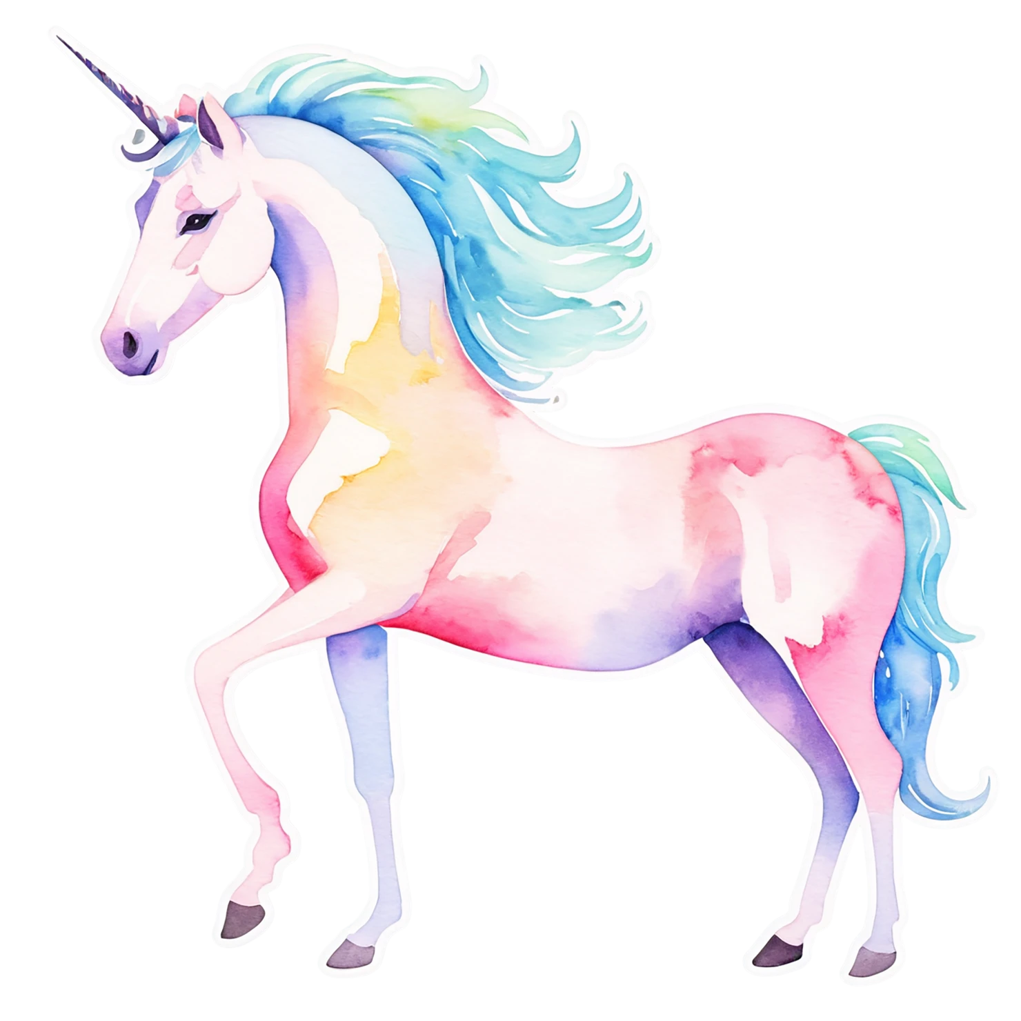 Unicorn watercolor sticker isolated on transparent background #23030