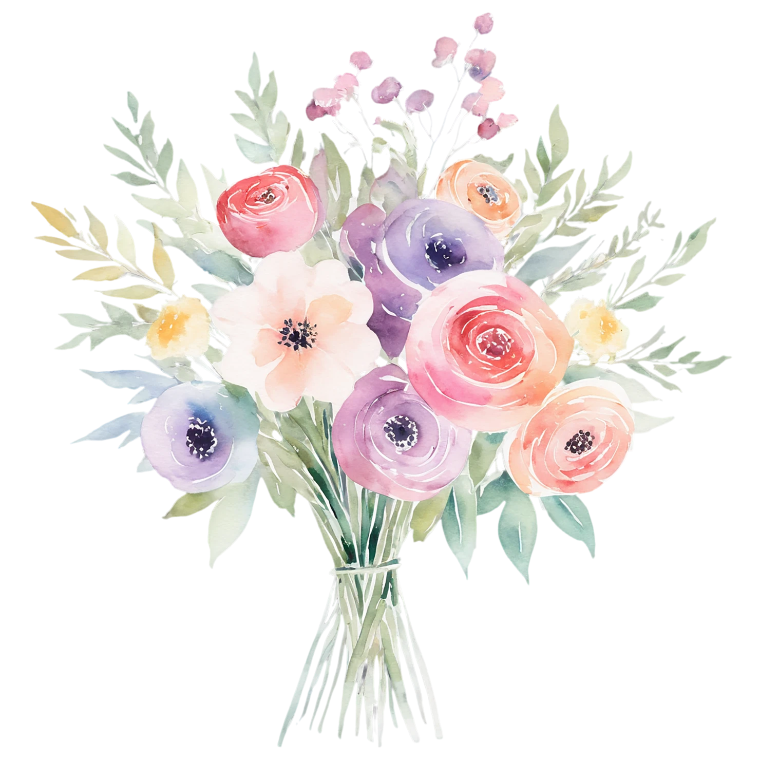 Watercolor flower bouquets isolated on transparent background #23258