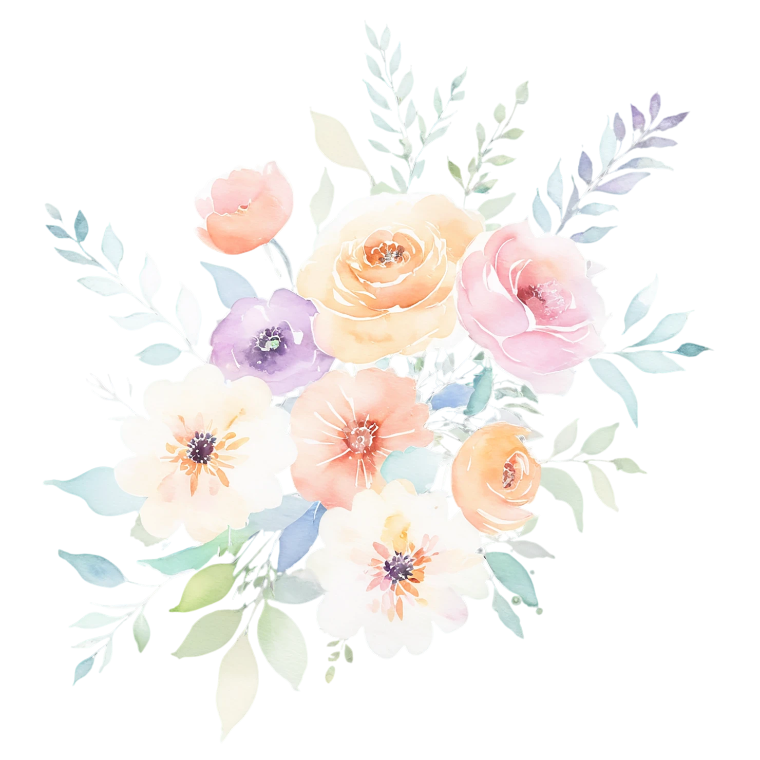 Watercolor flower bouquets isolated on transparent background #23259
