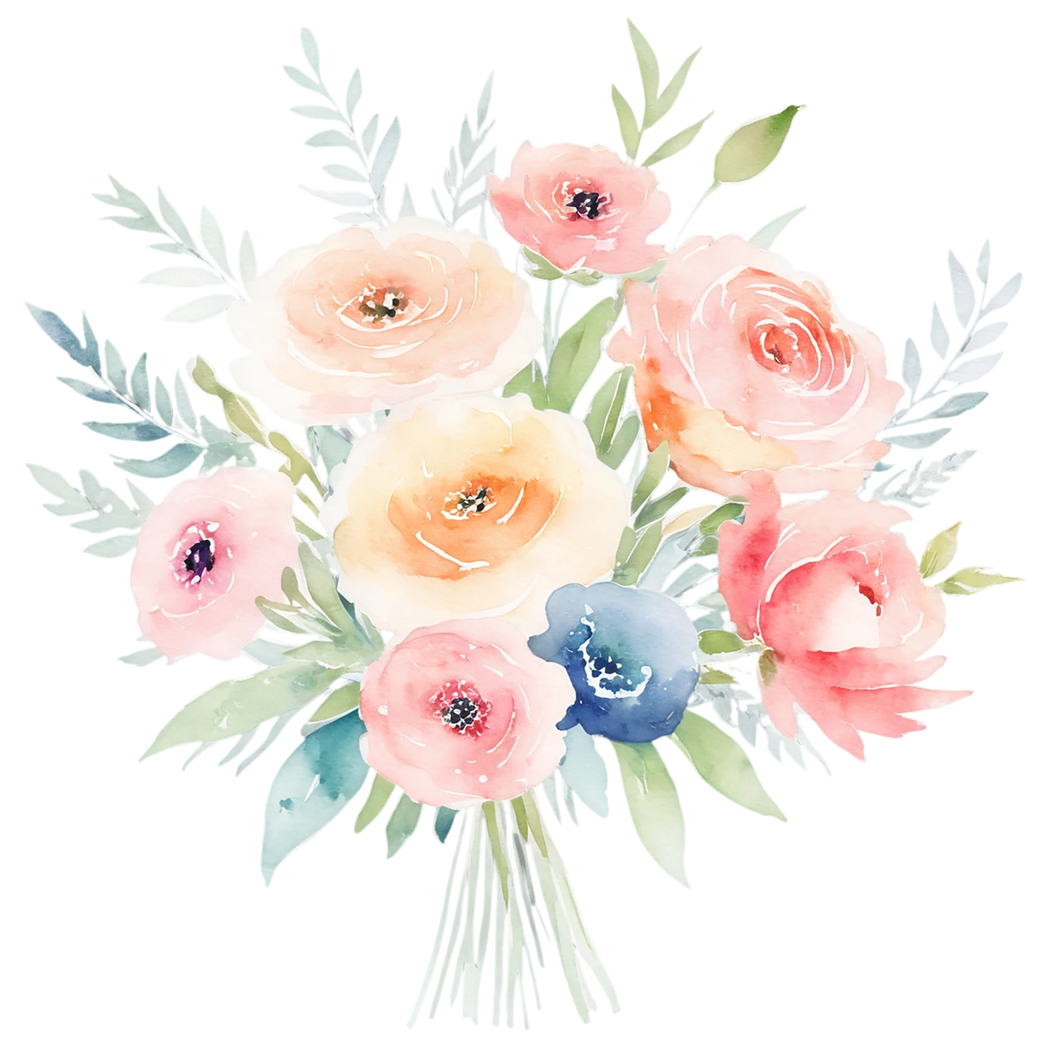 Watercolor flower bouquets isolated on transparent background #23260