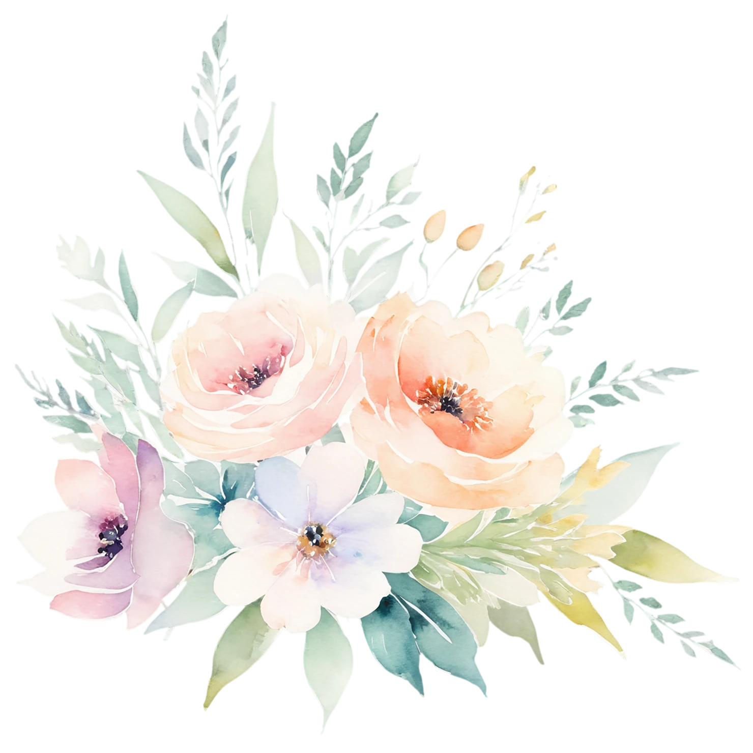 Watercolor flower bouquets isolated on transparent background #23261