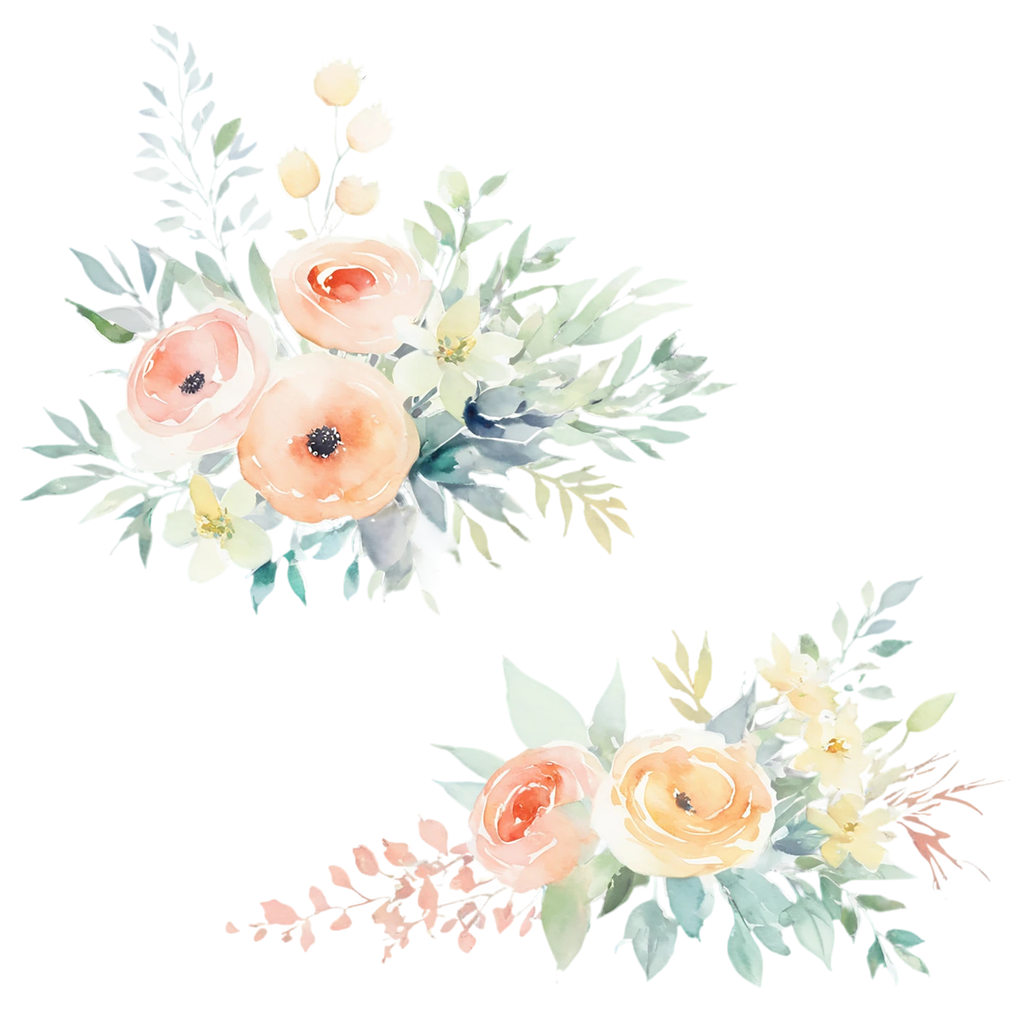 Watercolor flower bouquets isolated on transparent background #23262