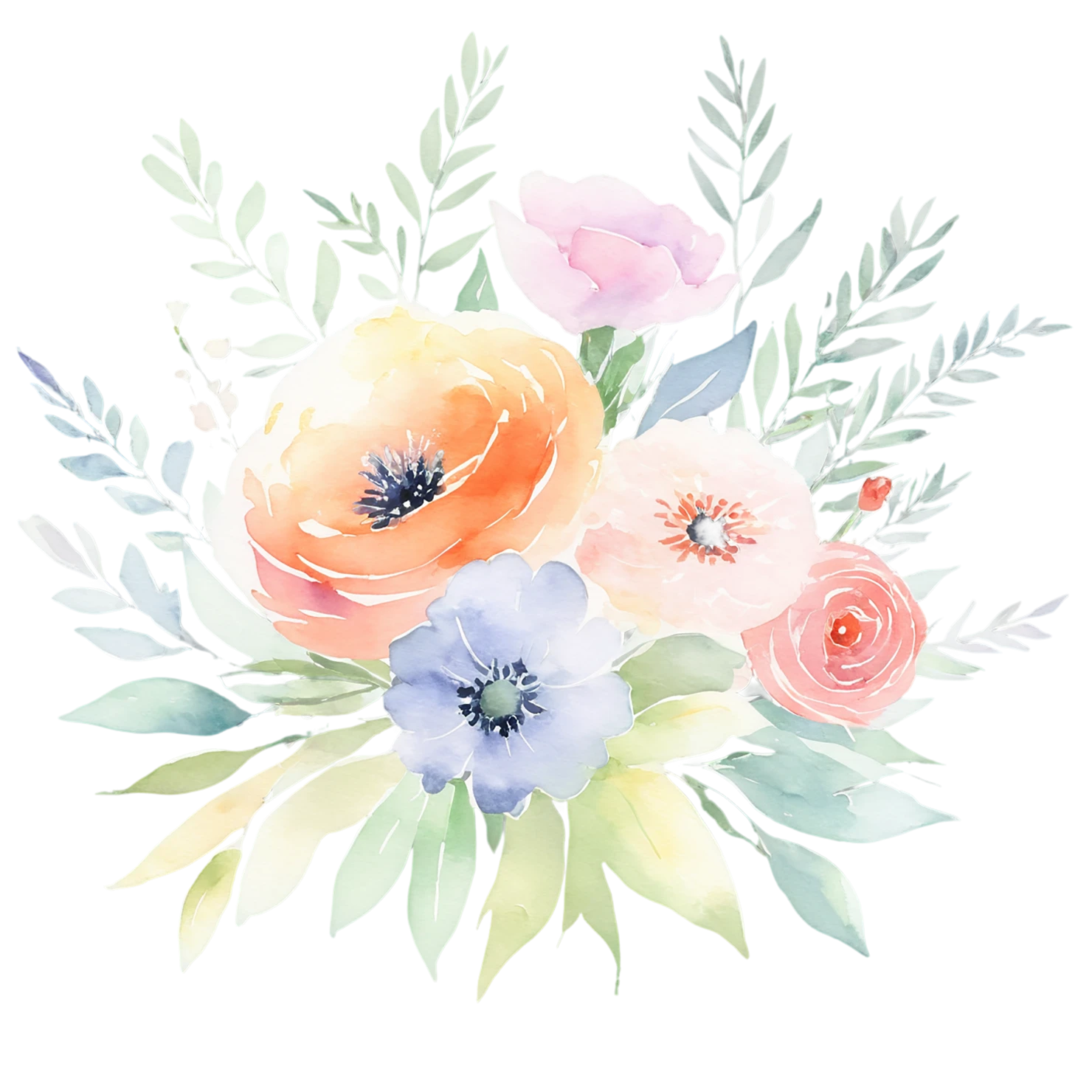 Watercolor flower bouquets isolated on transparent background #23263