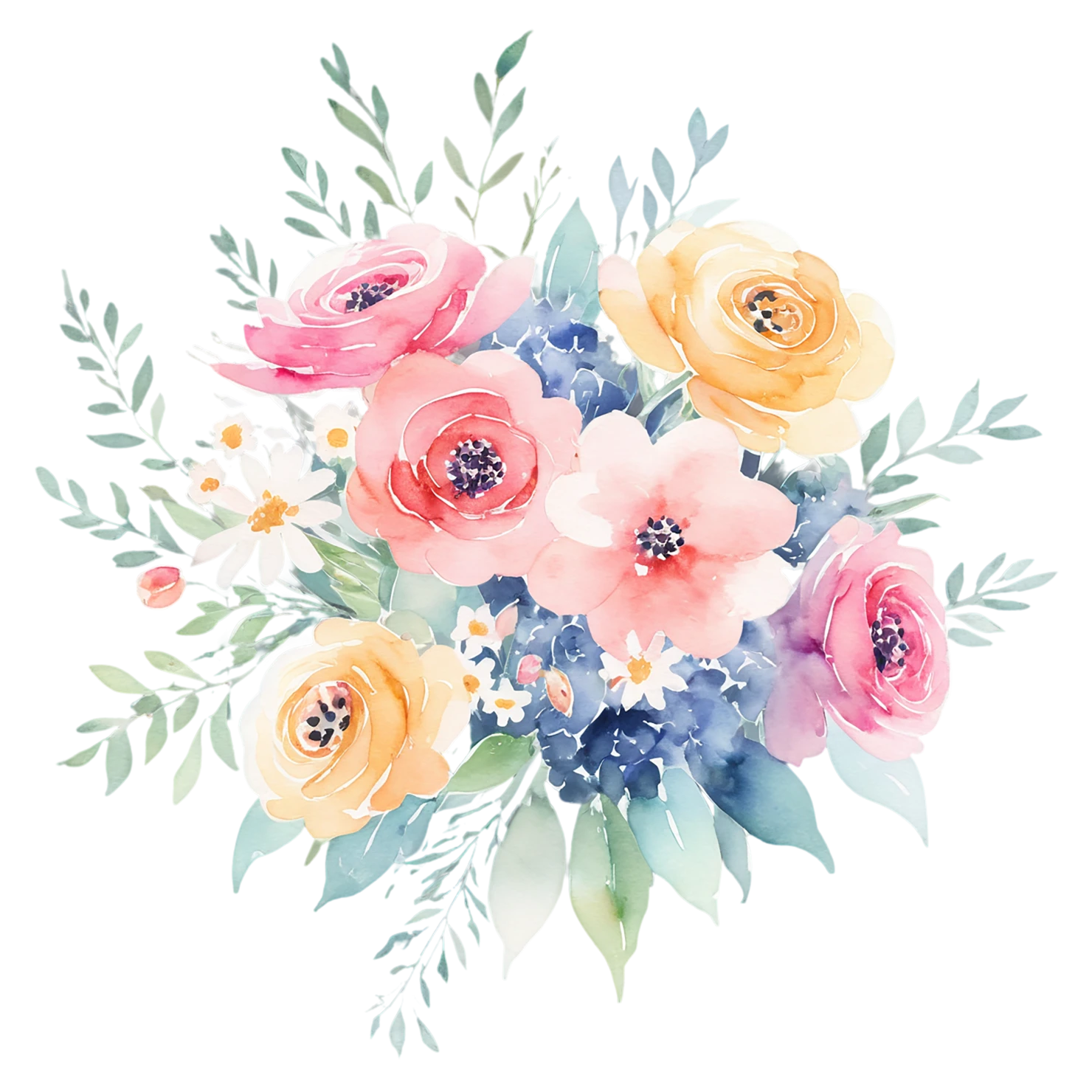 Watercolor flower bouquets isolated on transparent background #23264