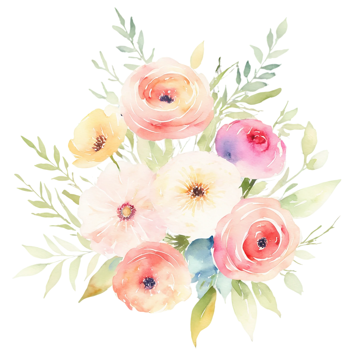Watercolor flower bouquets isolated on transparent background #23265