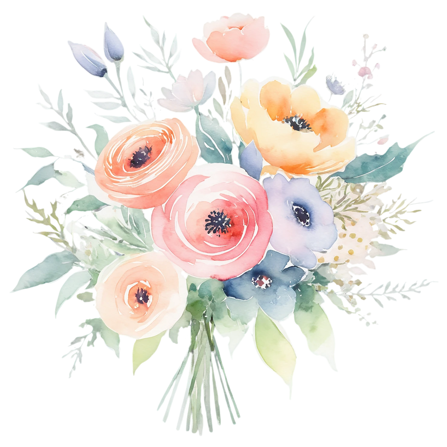 Watercolor flower bouquets isolated on transparent background #23266