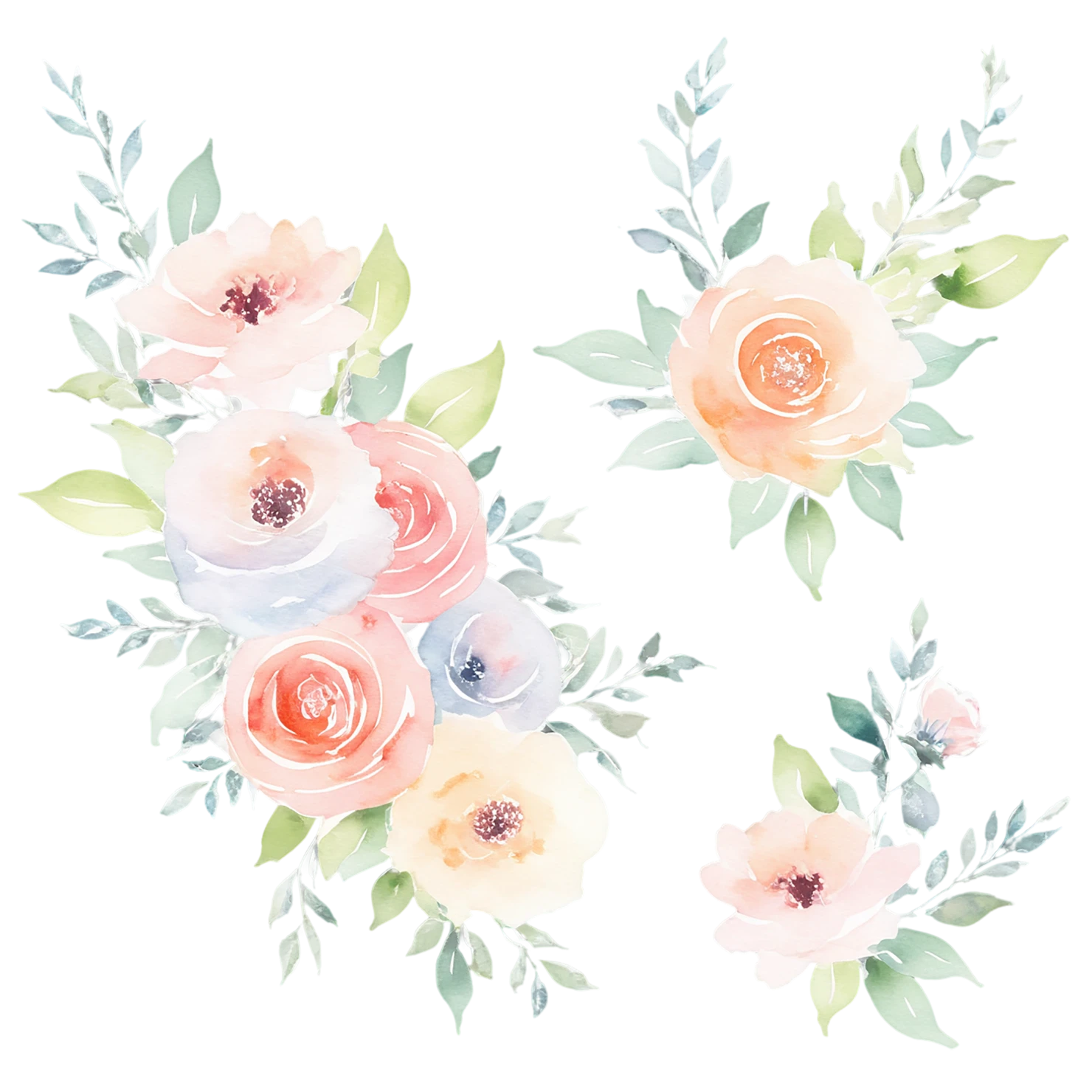 Watercolor flower bouquets isolated on transparent background #23268