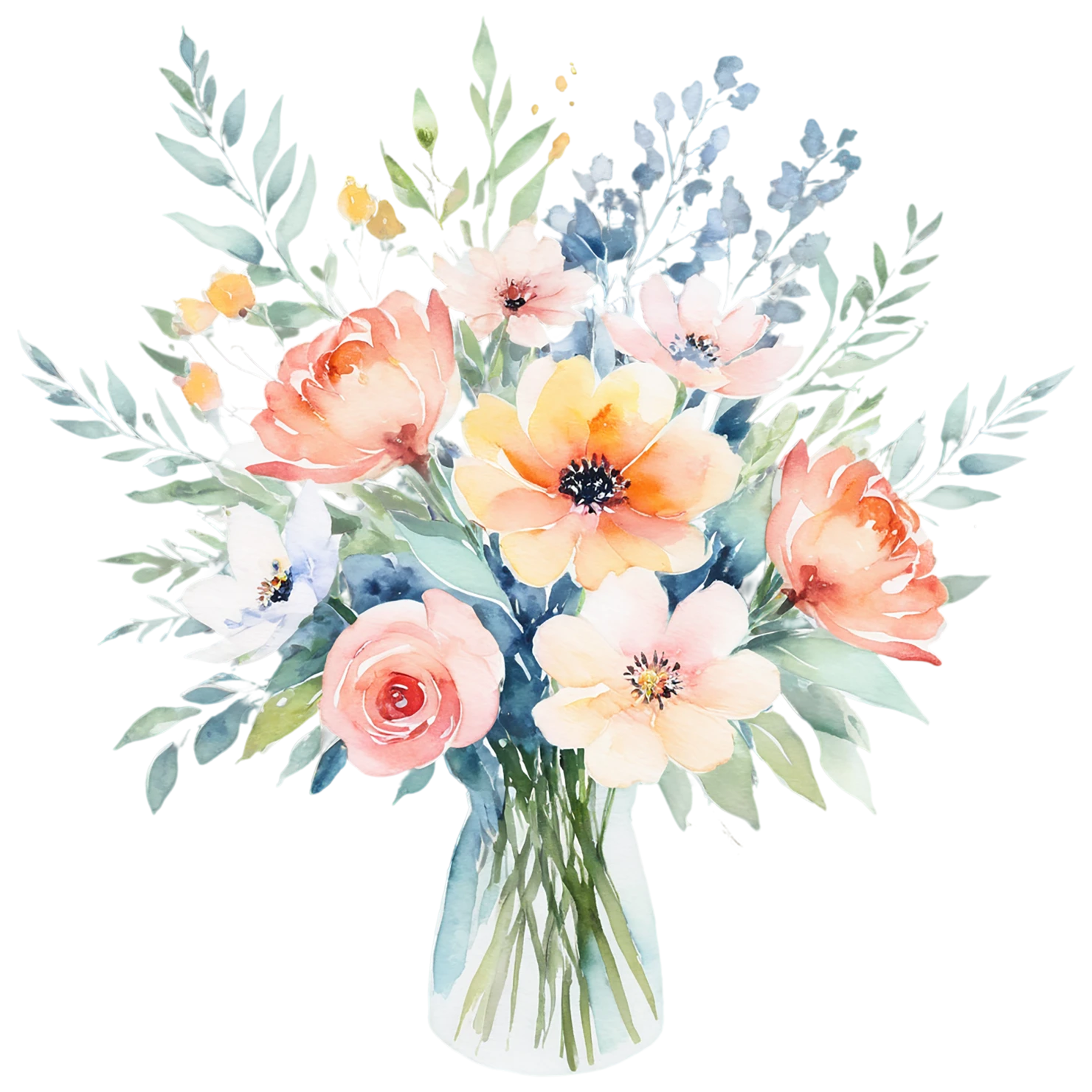 Watercolor flower bouquets isolated on transparent background #23270
