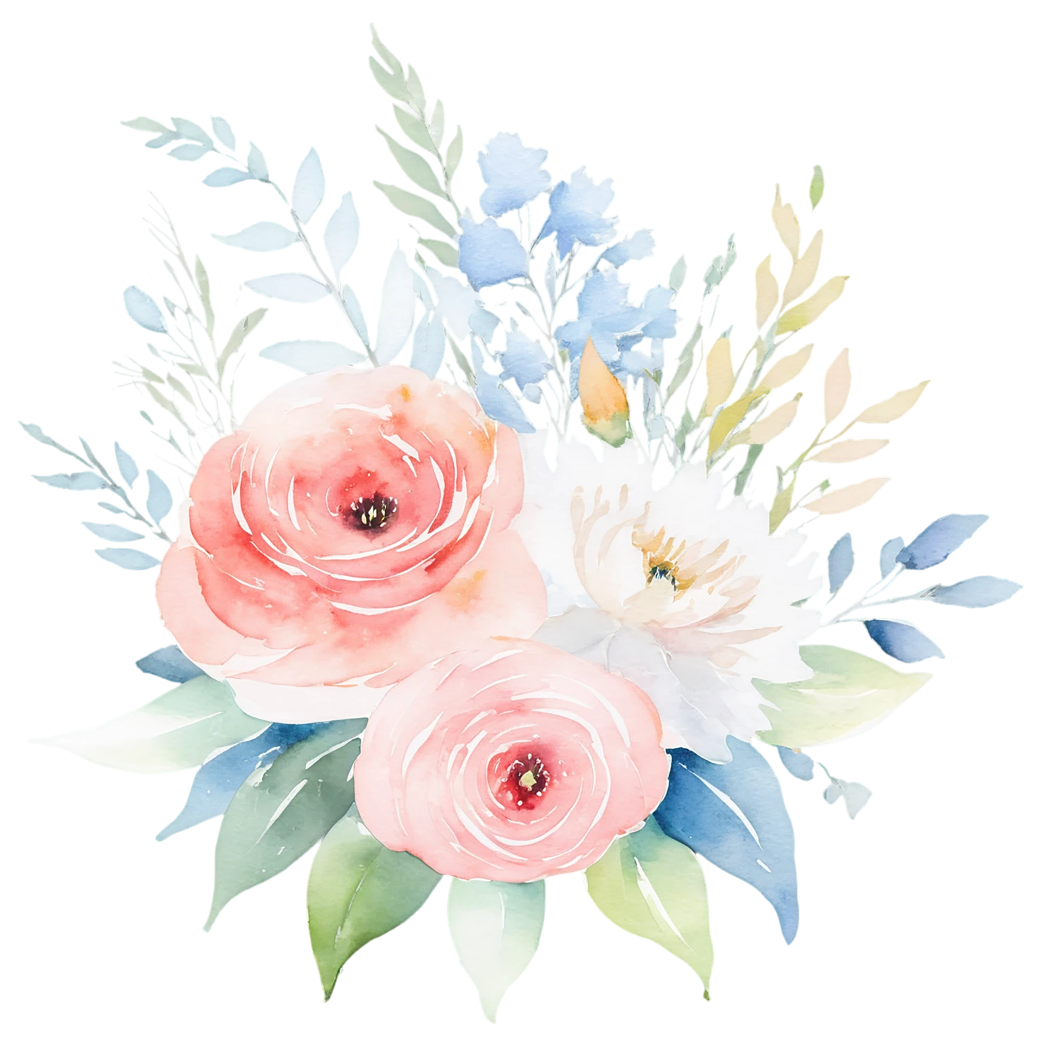 Watercolor flower bouquets isolated on transparent background #23271
