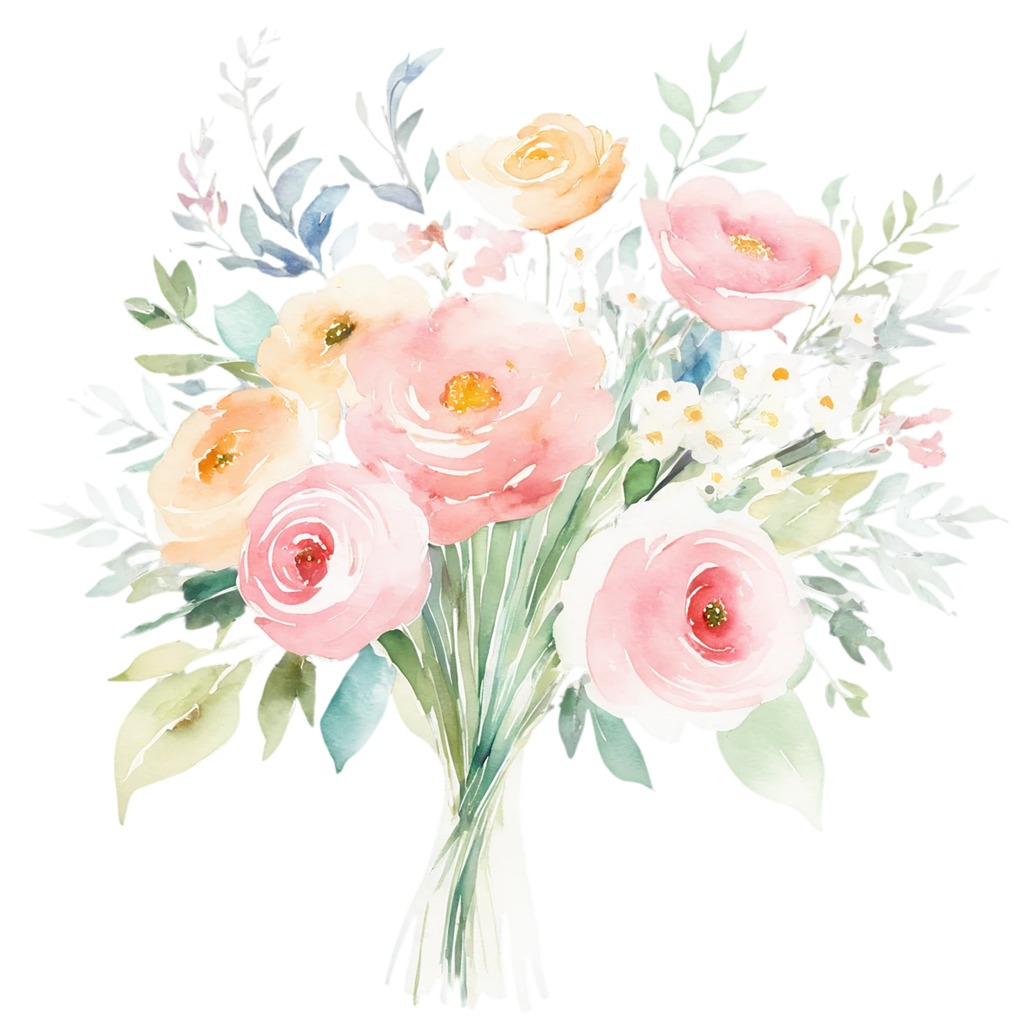 Watercolor flower bouquets isolated on transparent background #23272