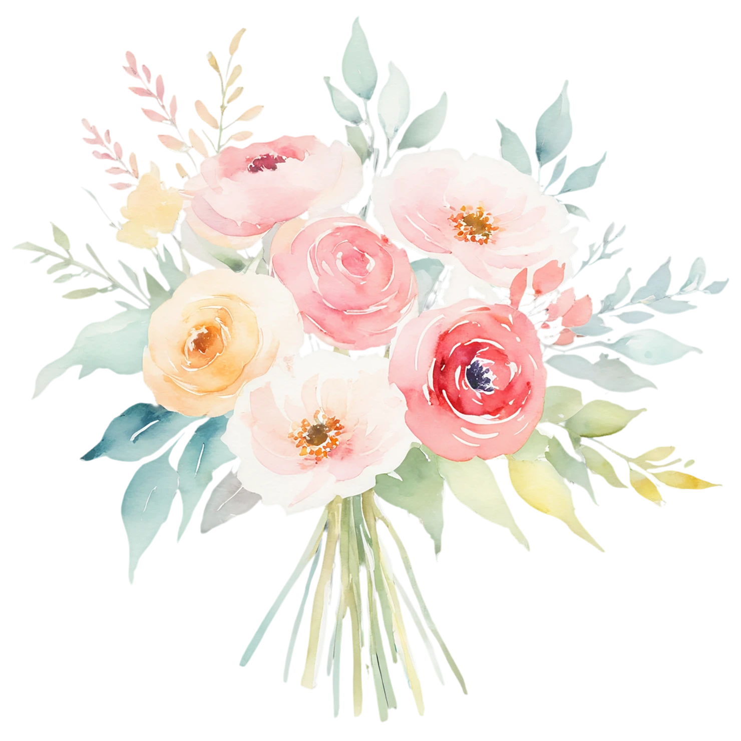 Watercolor flower bouquets isolated on transparent background #23273