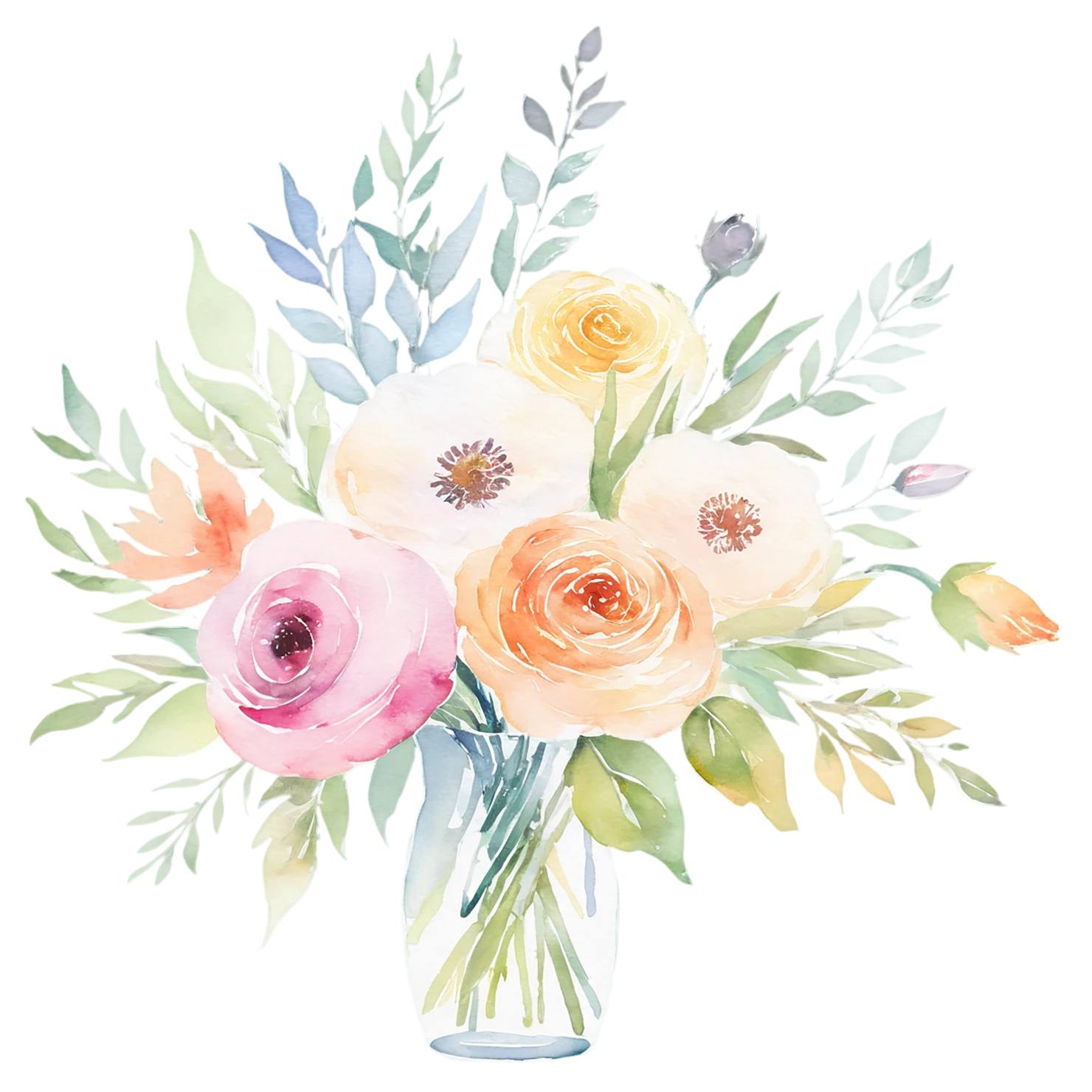 Watercolor flower bouquets isolated on transparent background #23275