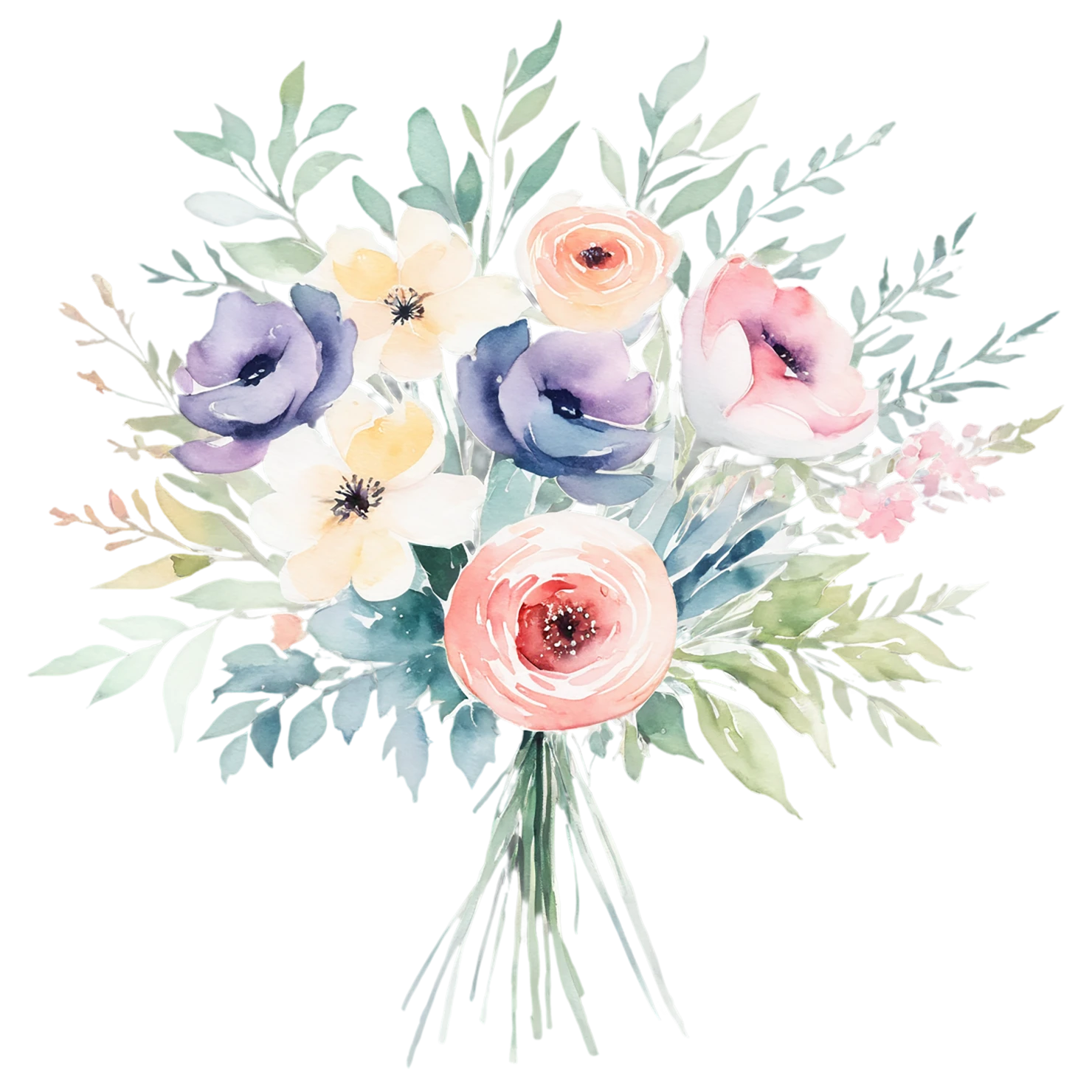 Watercolor flower bouquets isolated on transparent background #23276