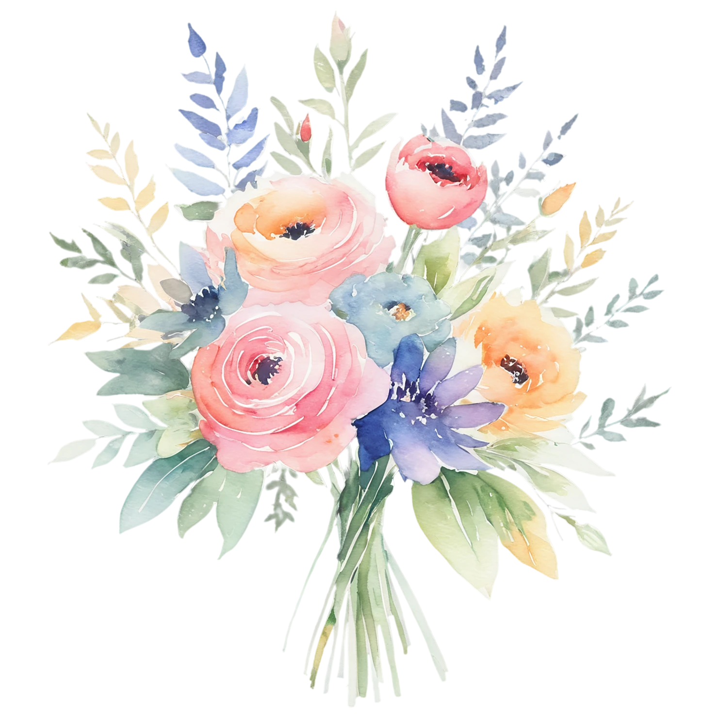 Watercolor flower bouquets isolated on transparent background #23277