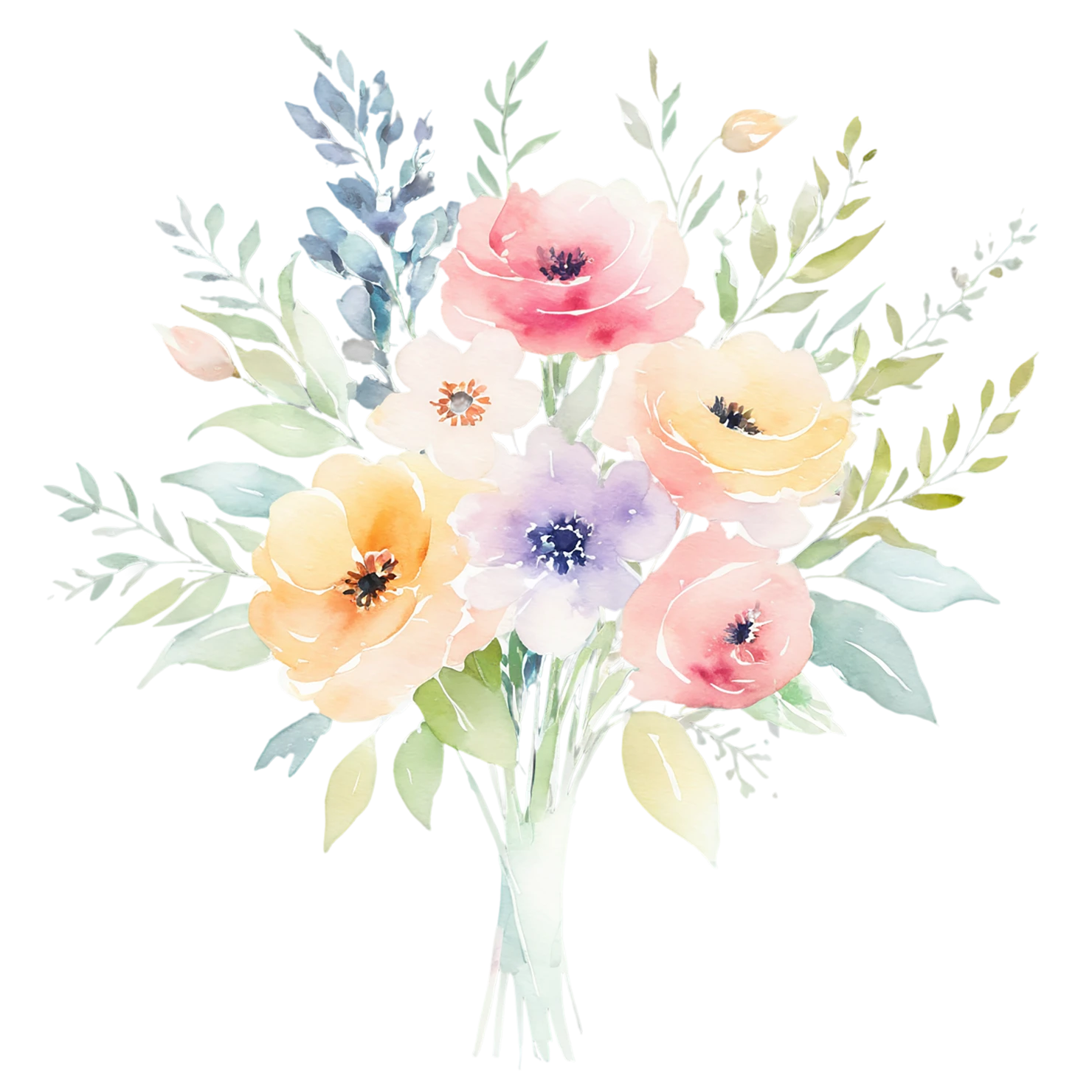 Watercolor flower bouquets isolated on transparent background #23278