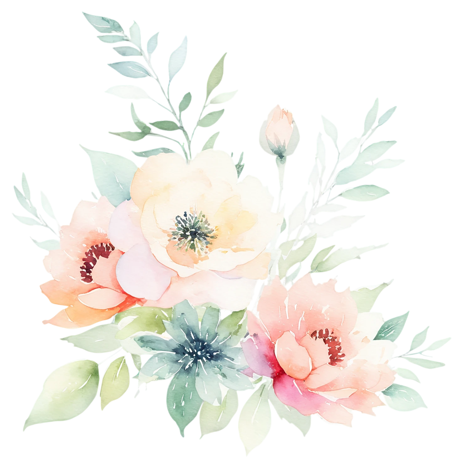 Watercolor flower bouquets isolated on transparent background #23280