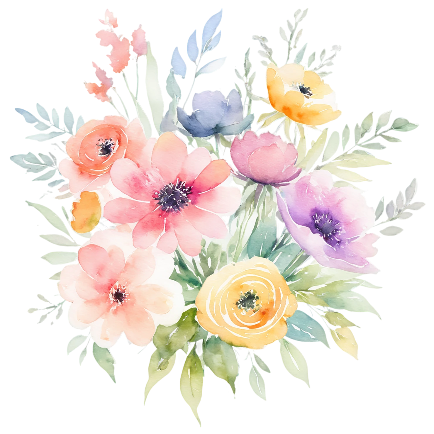 Watercolor flower bouquets isolated on transparent background #23281