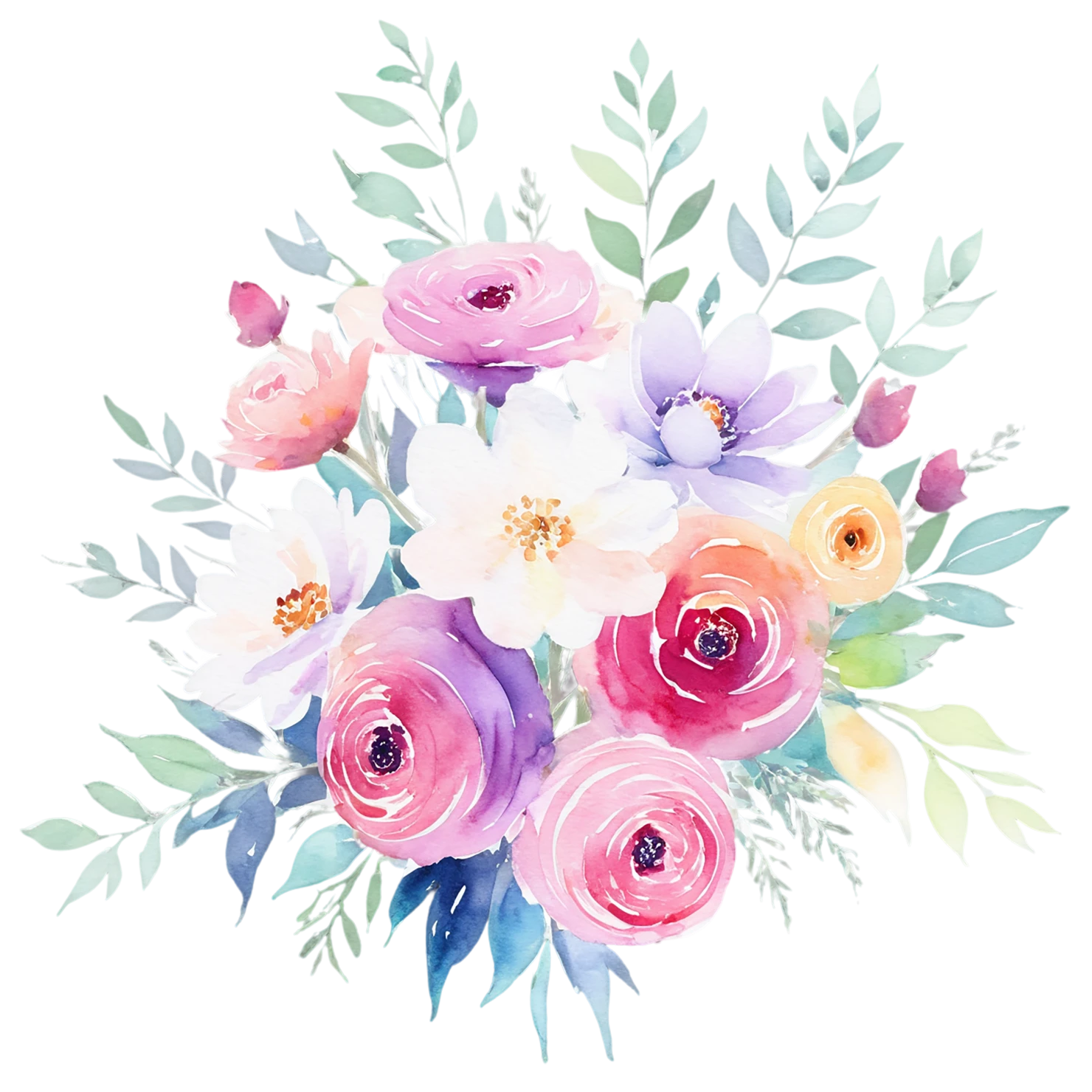 Watercolor flower bouquets isolated on transparent background #23282