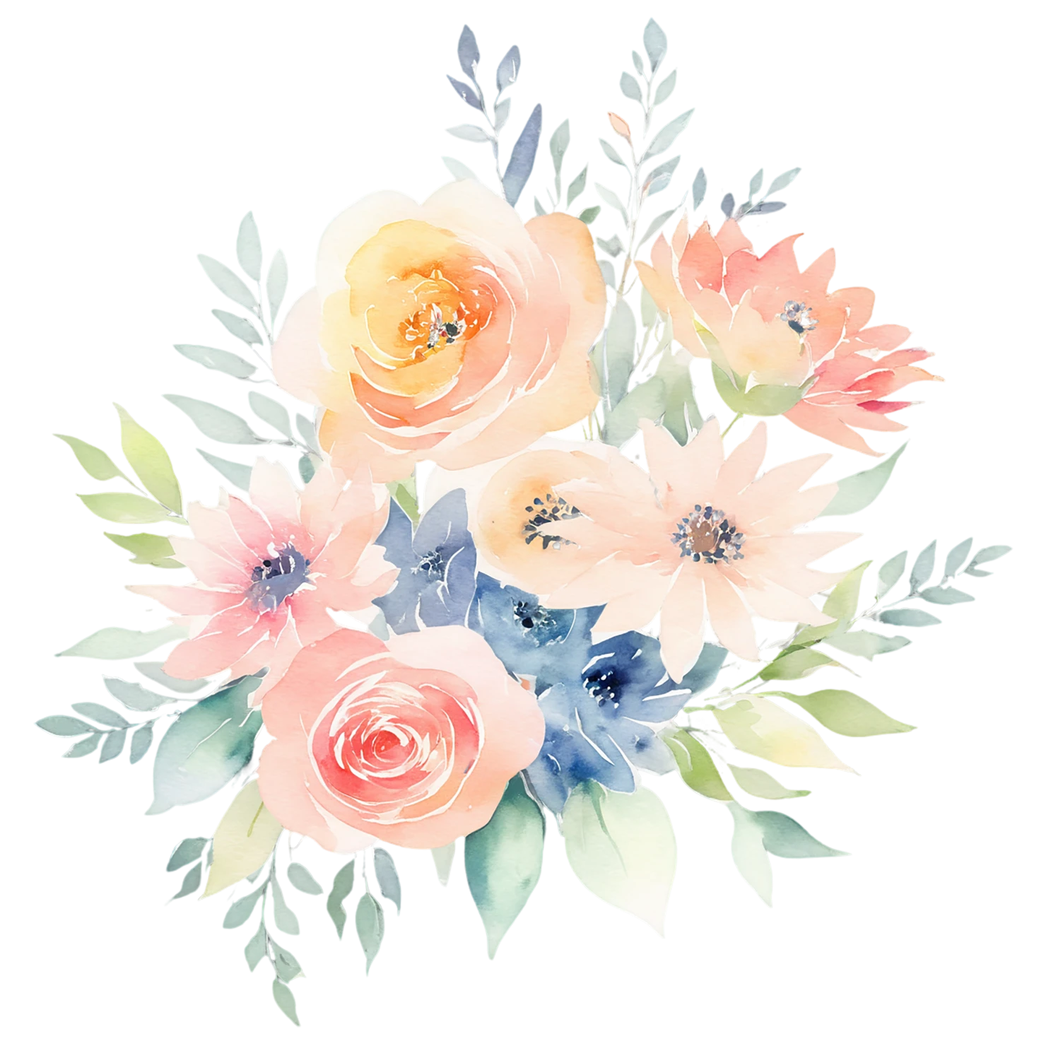 Watercolor flower bouquets isolated on transparent background #23283