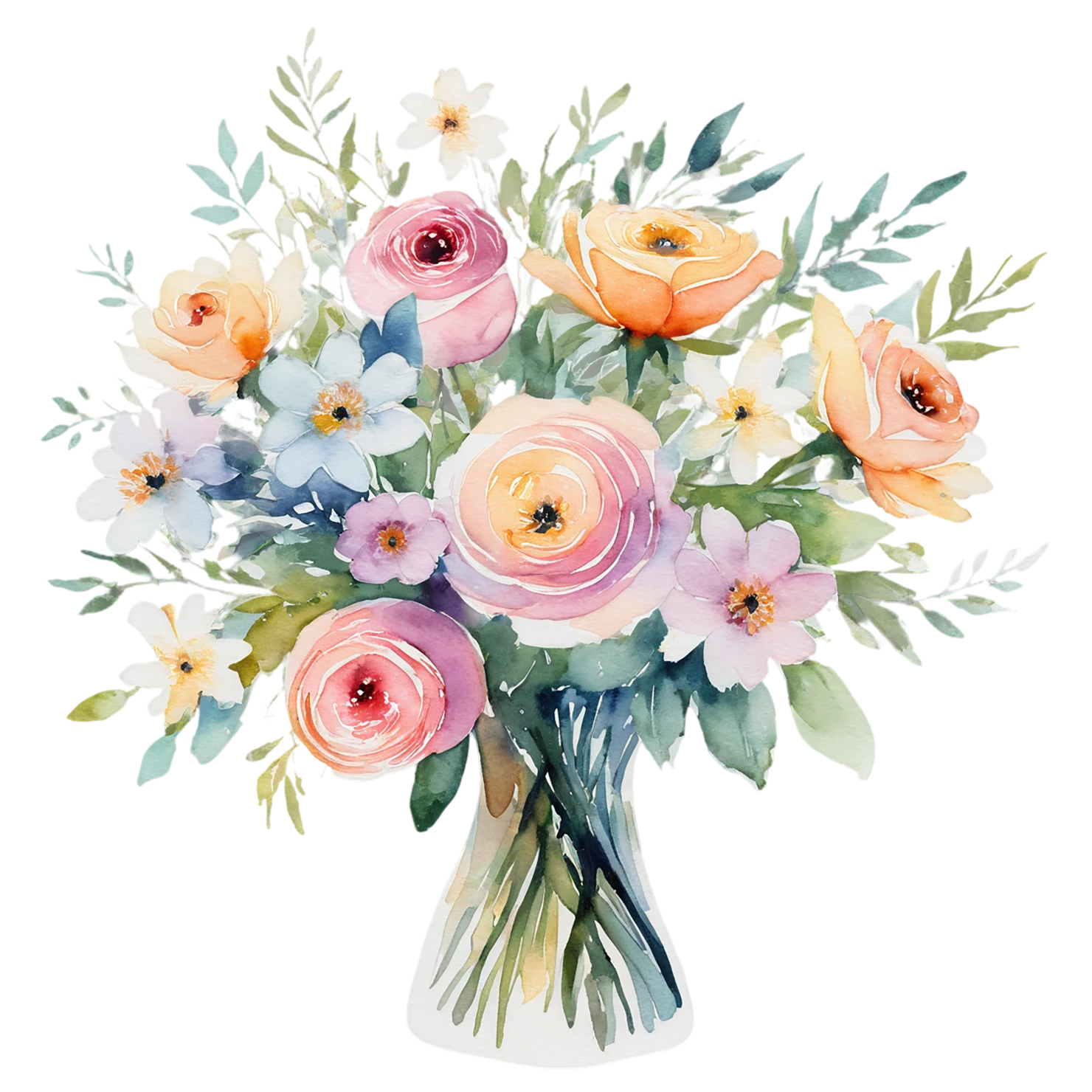 Watercolor flower bouquets isolated on transparent background #23285