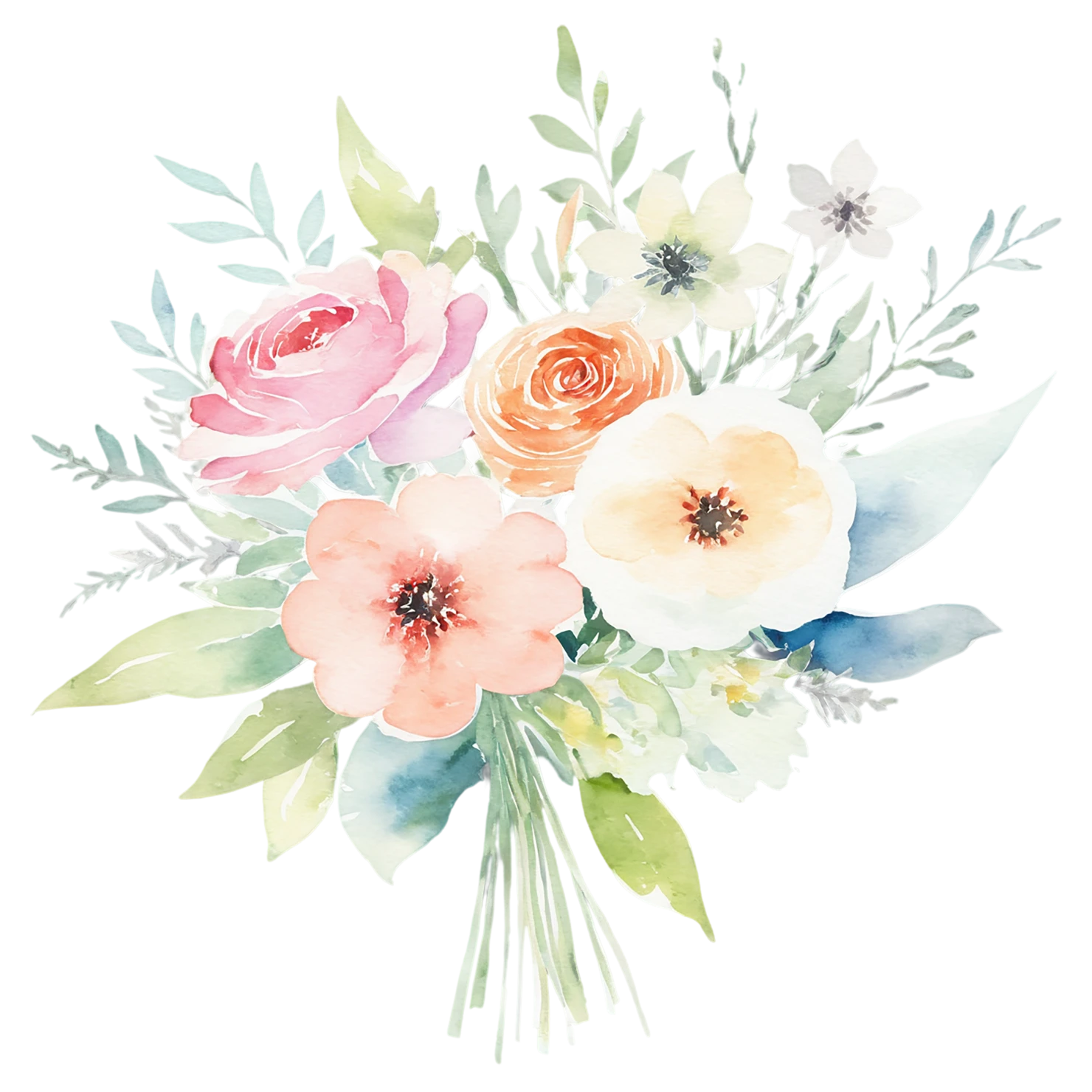 Watercolor flower bouquets isolated on transparent background #23286