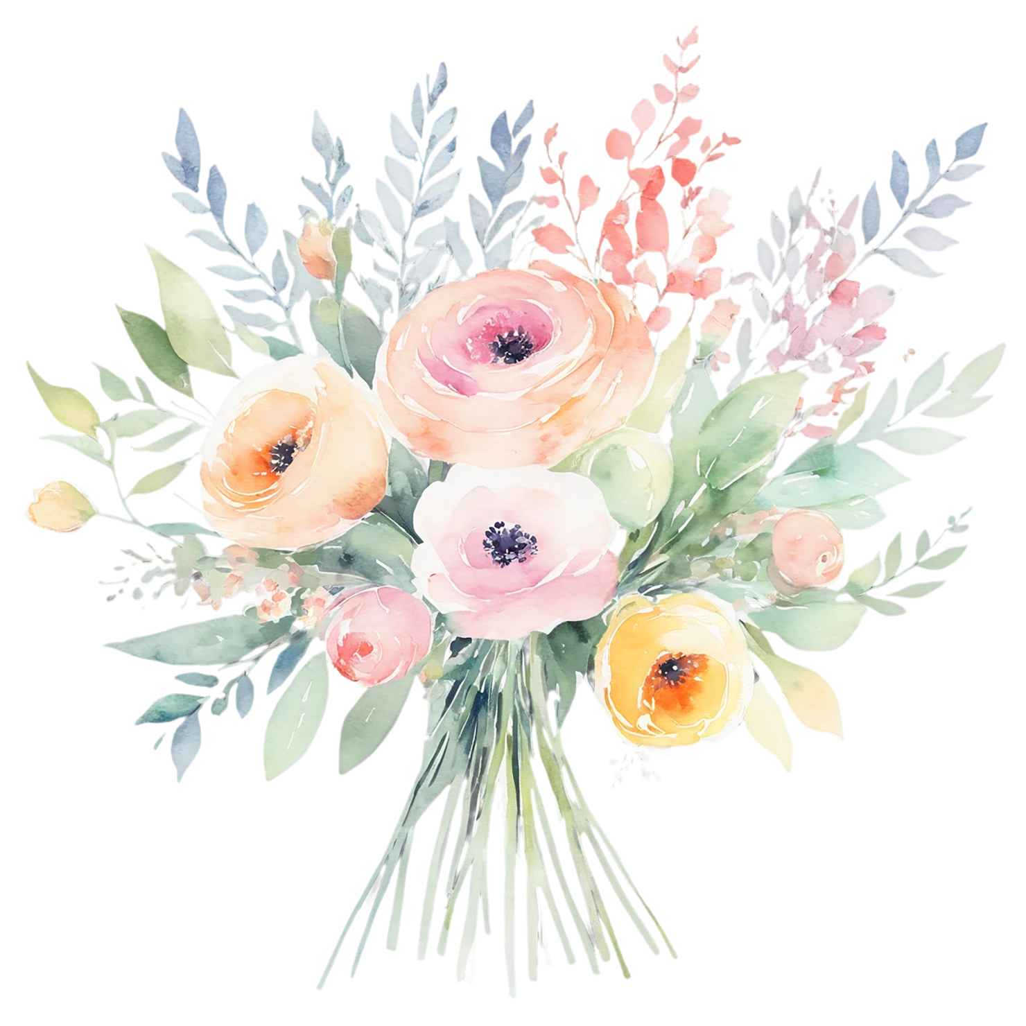 Watercolor flower bouquets isolated on transparent background #23287