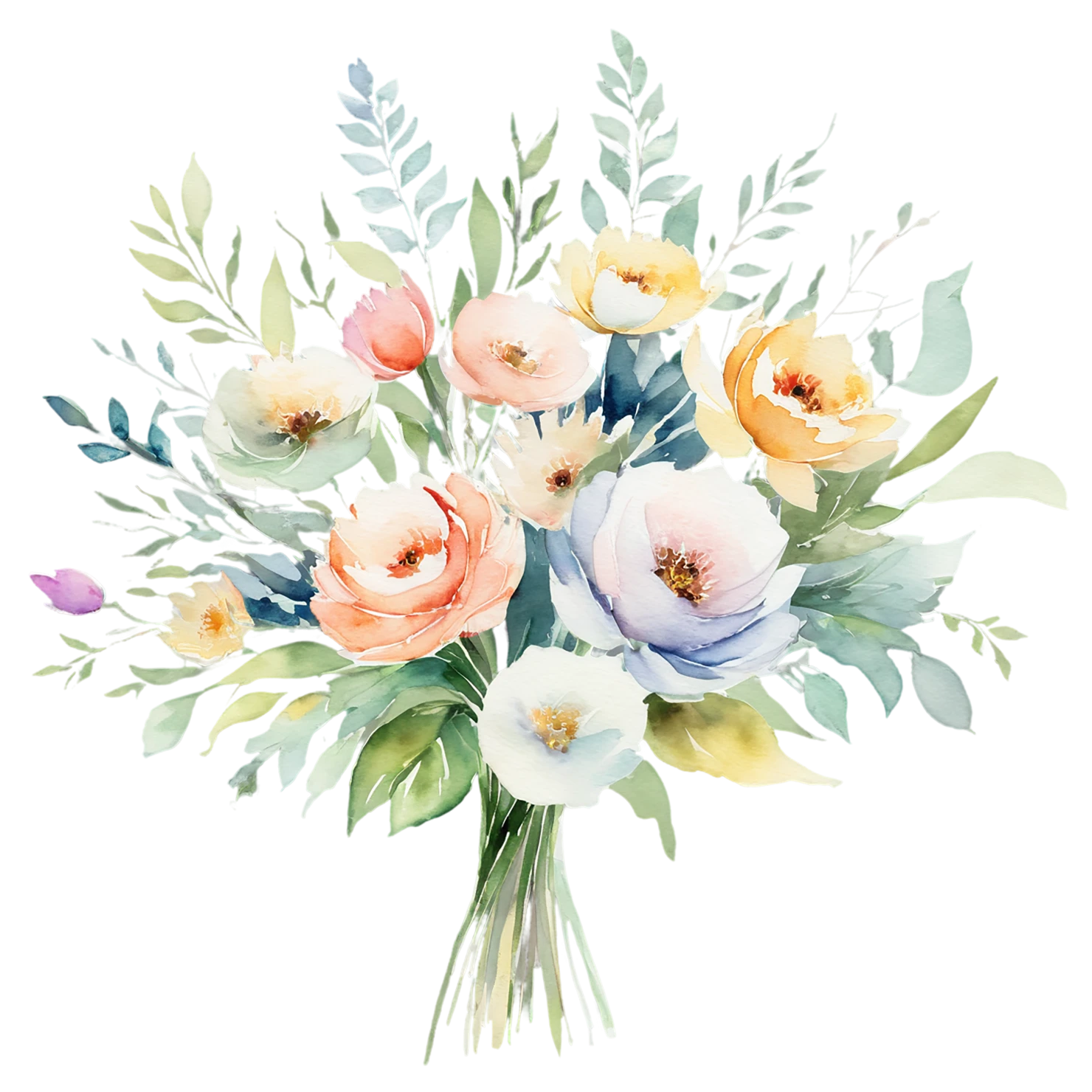 Watercolor flower bouquets isolated on transparent background #23289