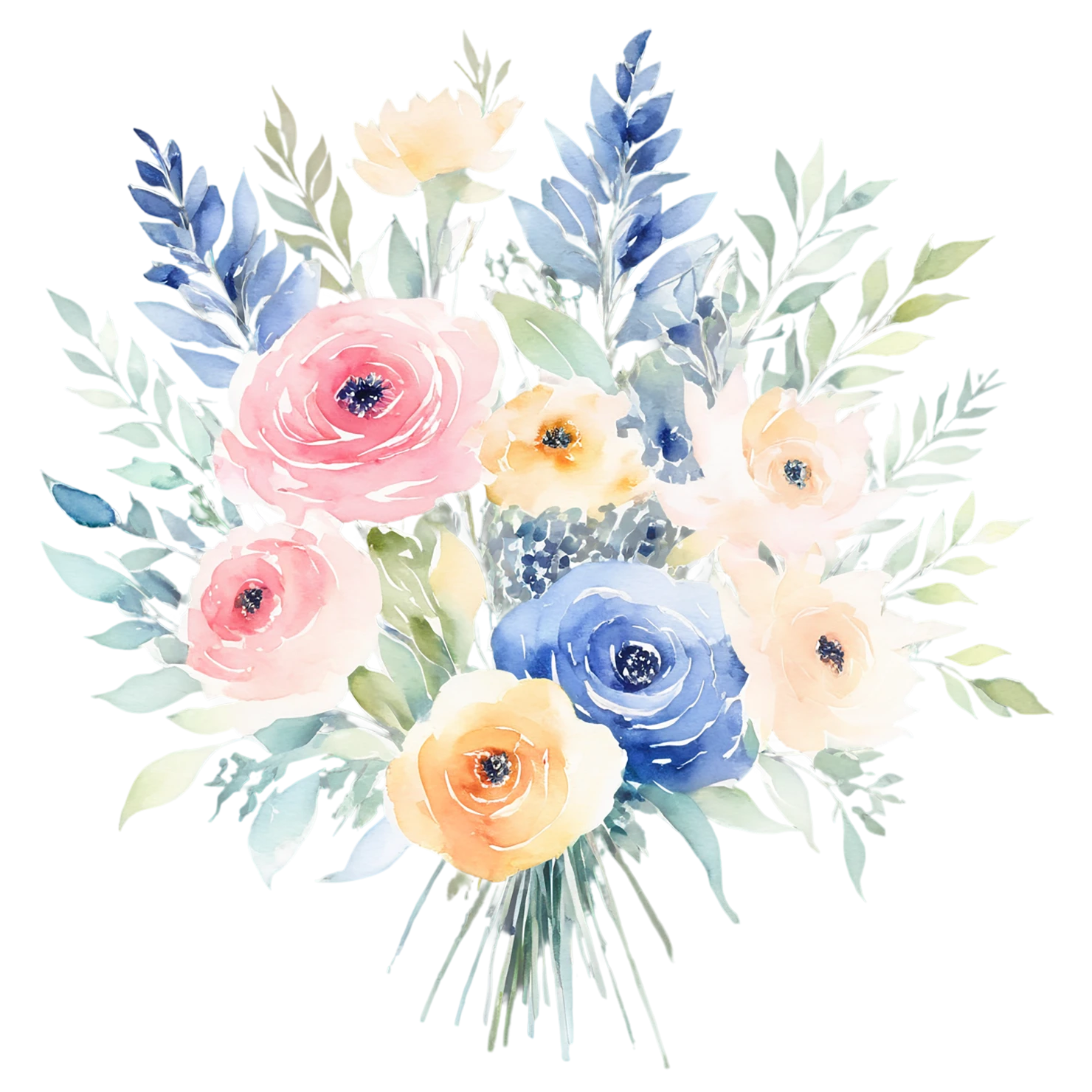 Watercolor flower bouquets isolated on transparent background #23290