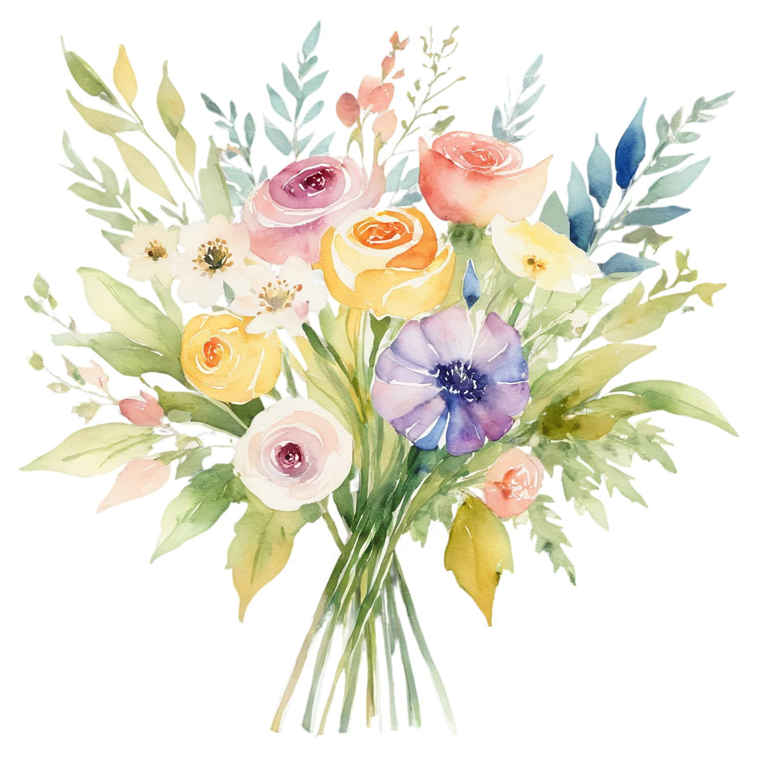 Watercolor flower bouquets isolated on transparent background #23292