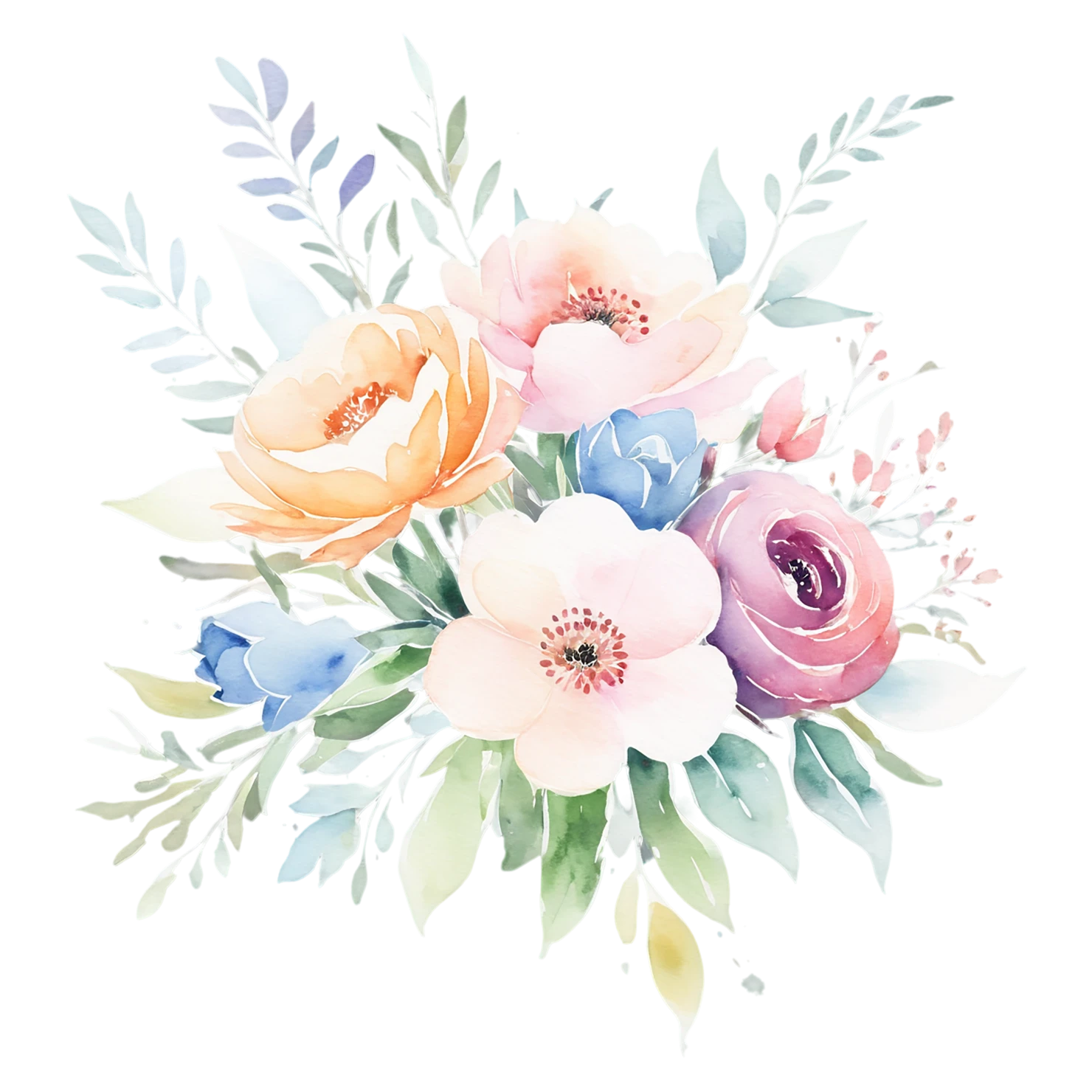 Watercolor flower bouquets isolated on transparent background #23293