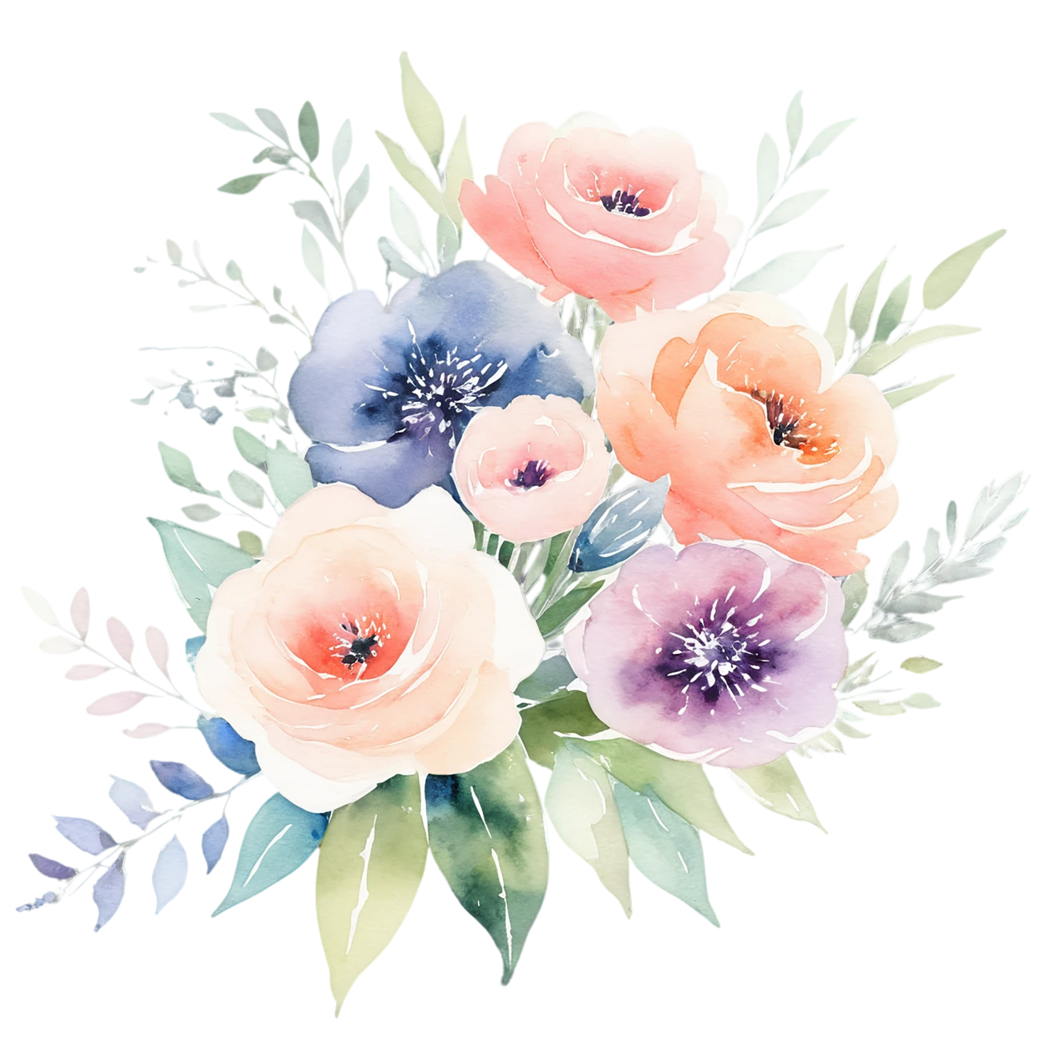 Watercolor flower bouquets isolated on transparent background #23294