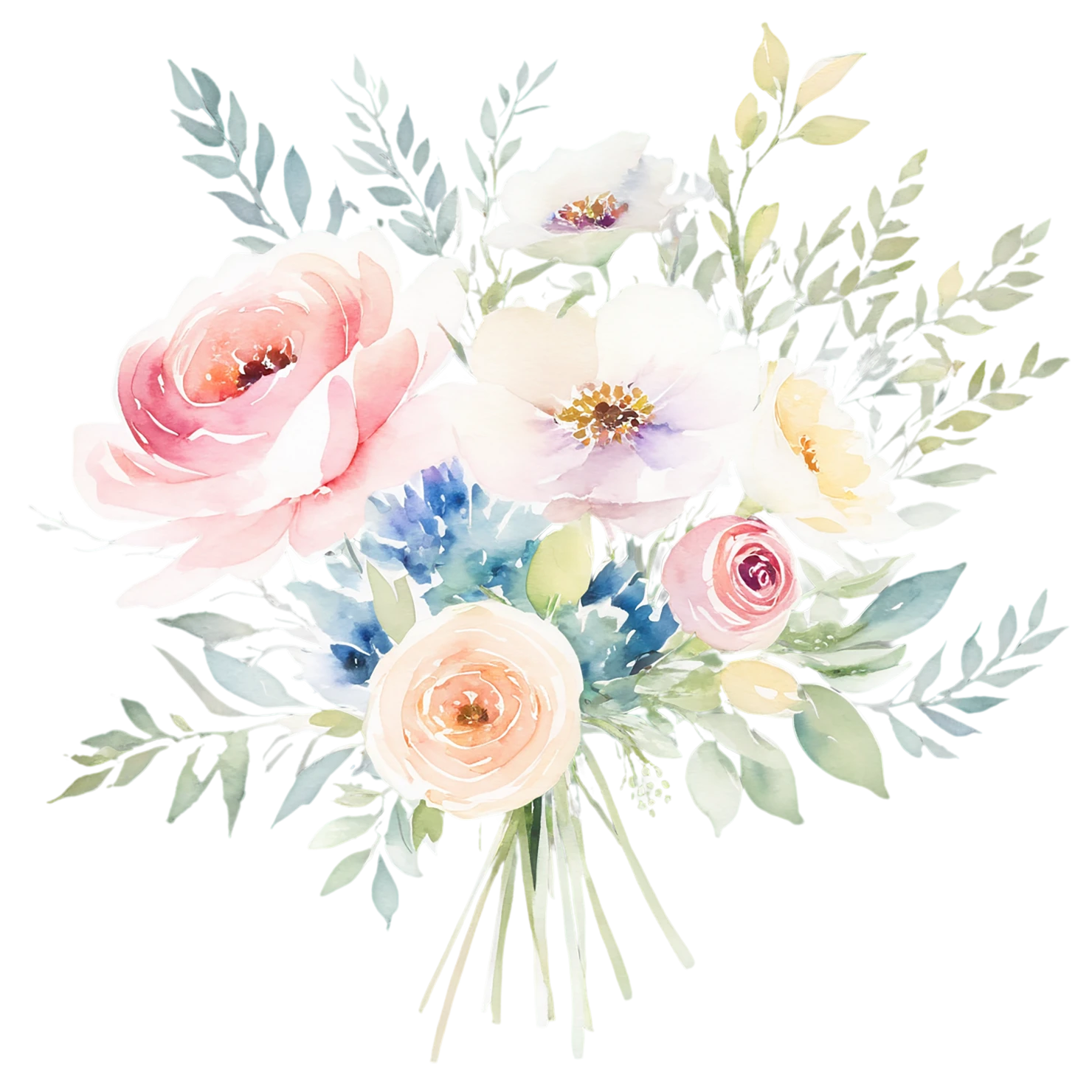 Watercolor flower bouquets isolated on transparent background #23295