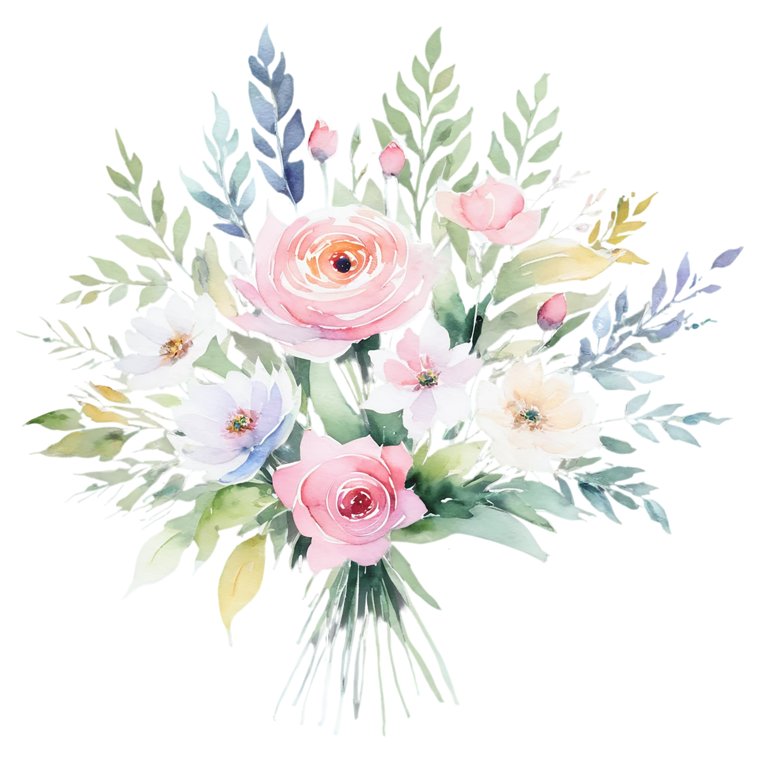 Watercolor flower bouquets isolated on transparent background #23296