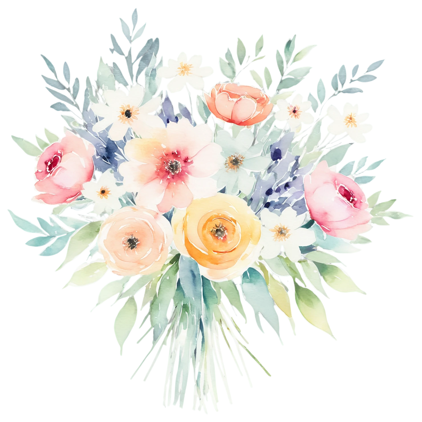 Watercolor flower bouquets isolated on transparent background #23297