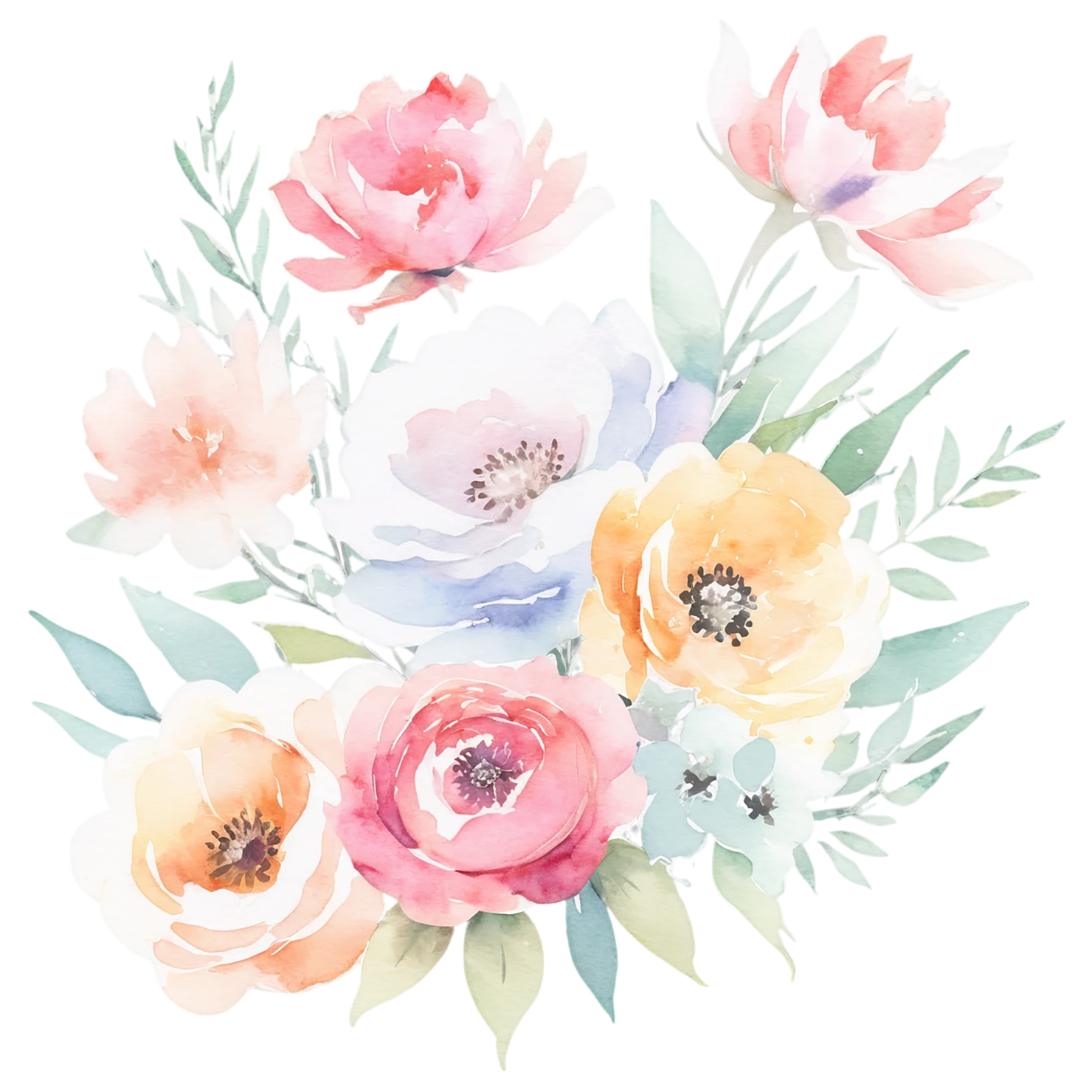 Watercolor flower bouquets isolated on transparent background #23298