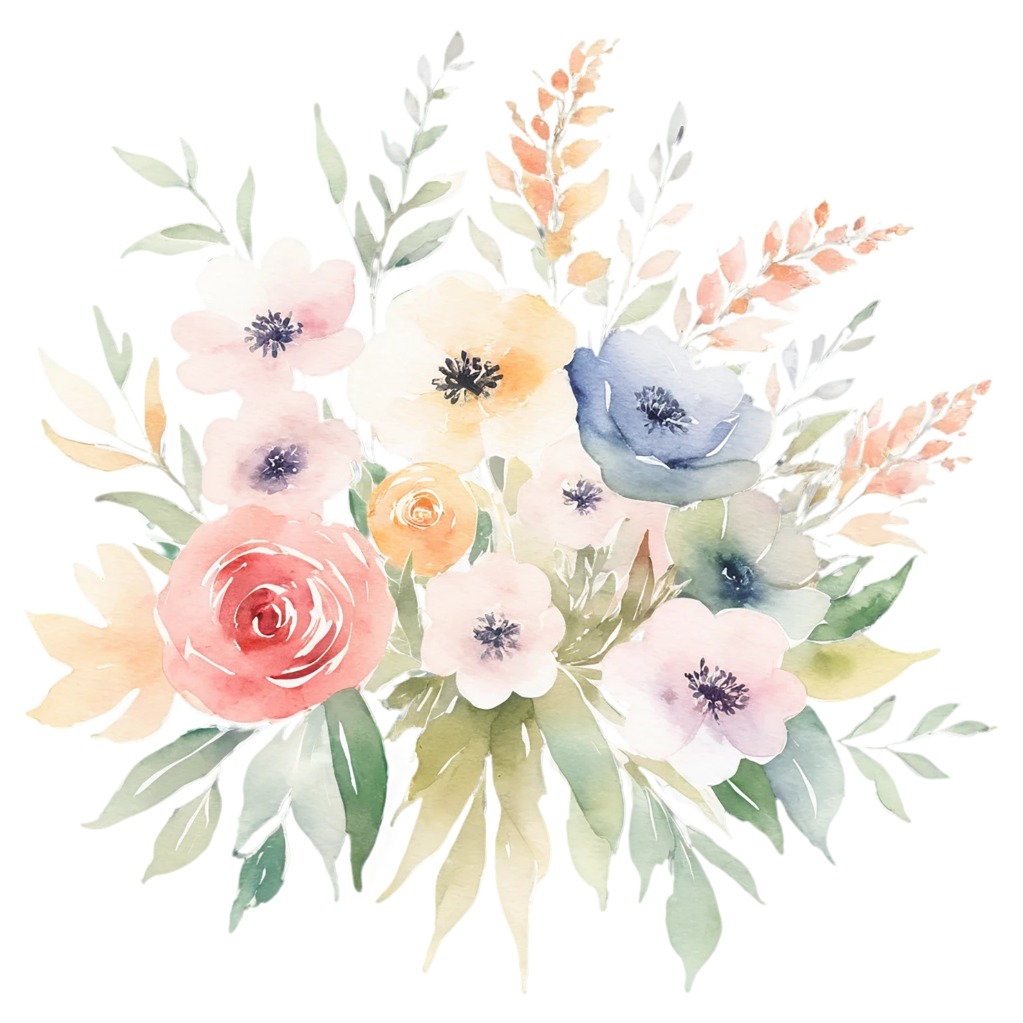 Watercolor flower bouquets isolated on transparent background #23299