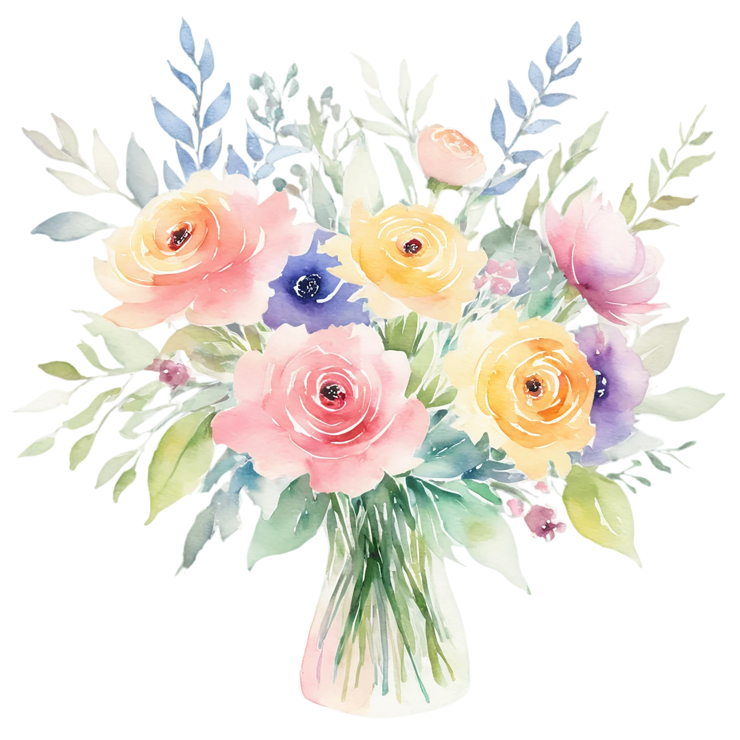 Watercolor flower bouquets isolated on transparent background #23300