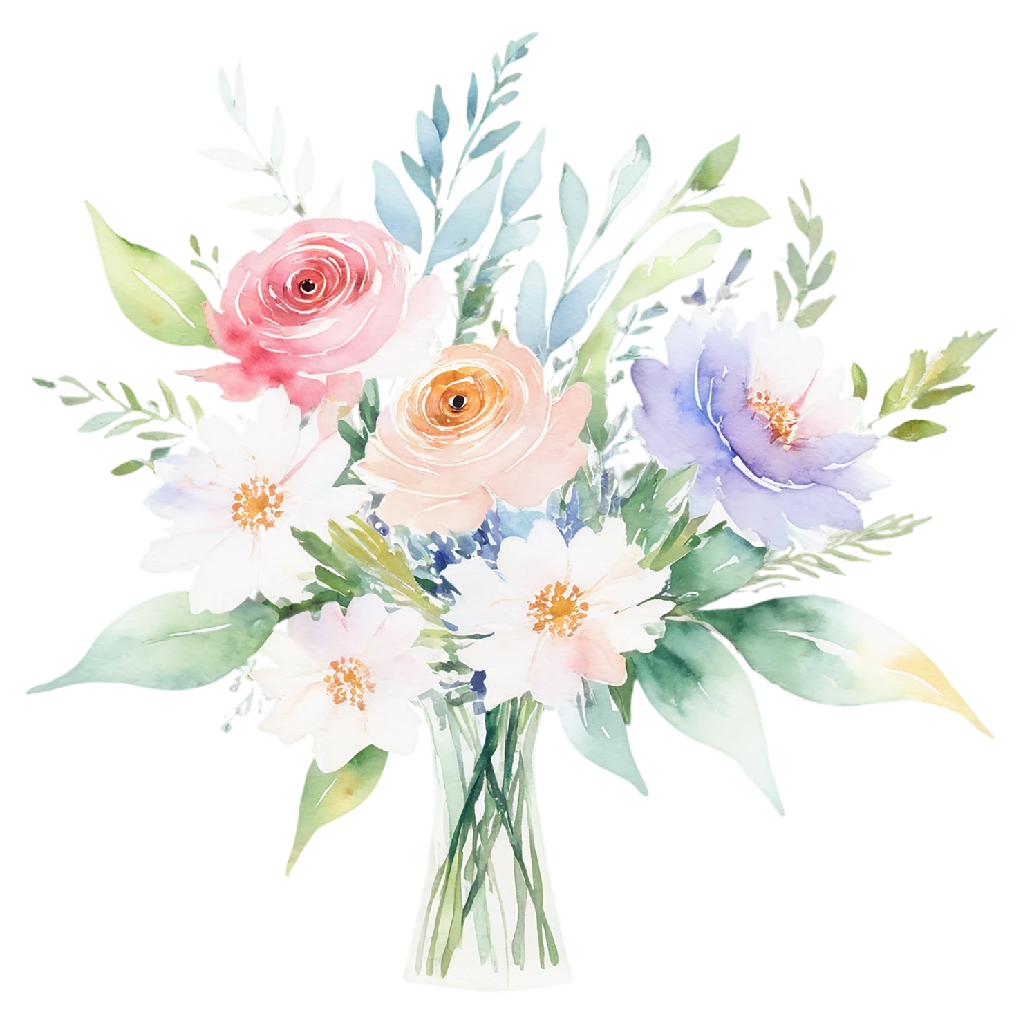 Watercolor flower bouquets isolated on transparent background #23302