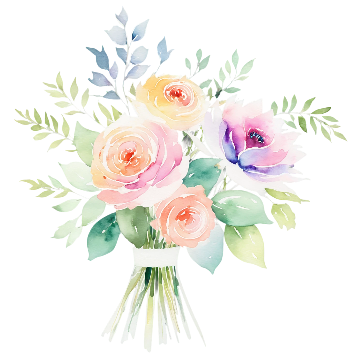 Watercolor flower bouquets isolated on transparent background #23303