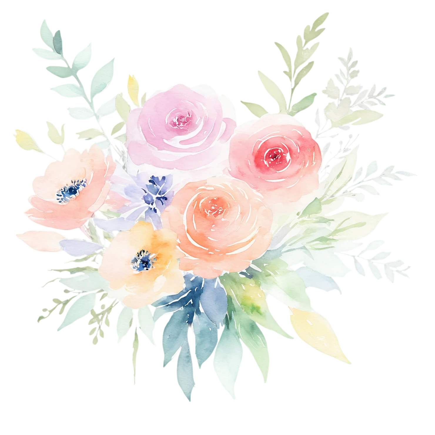 Watercolor flower bouquets isolated on transparent background #23304