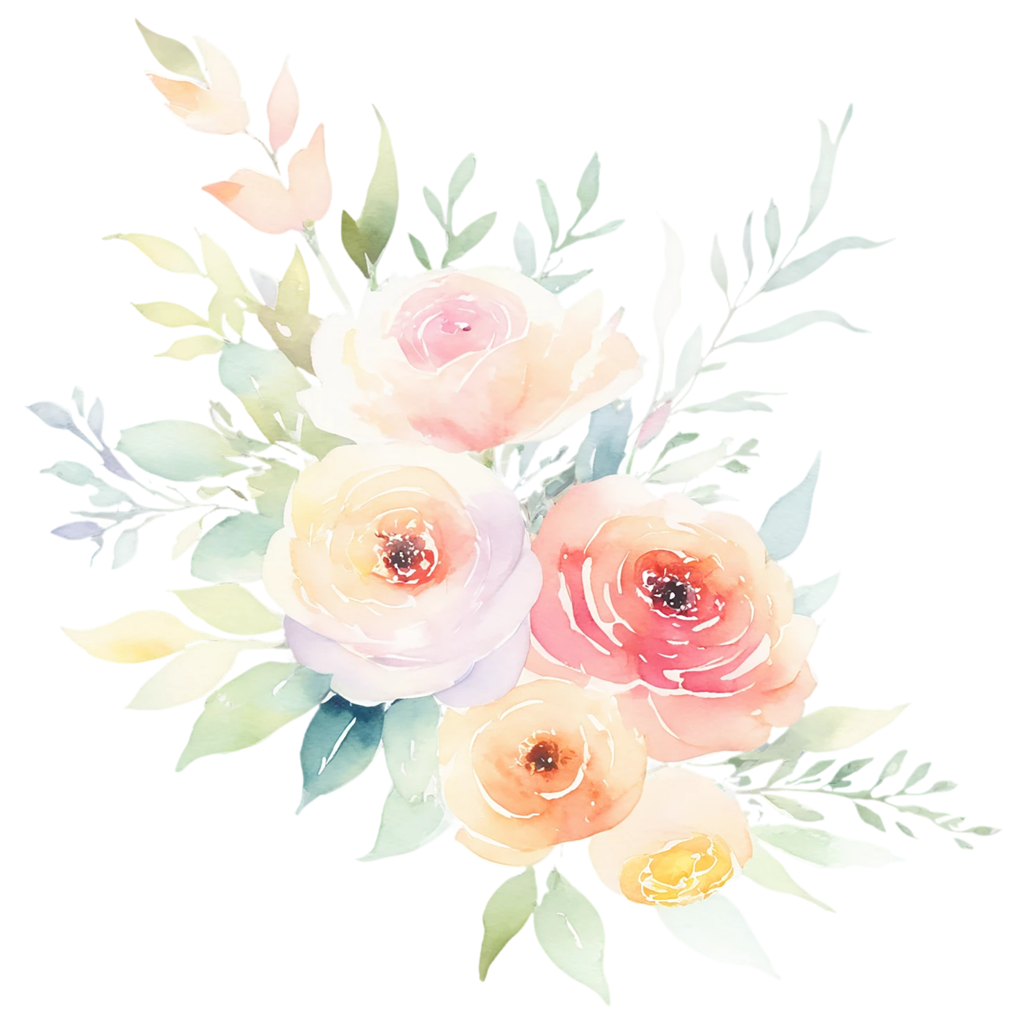Watercolor flower bouquets isolated on transparent background #23305